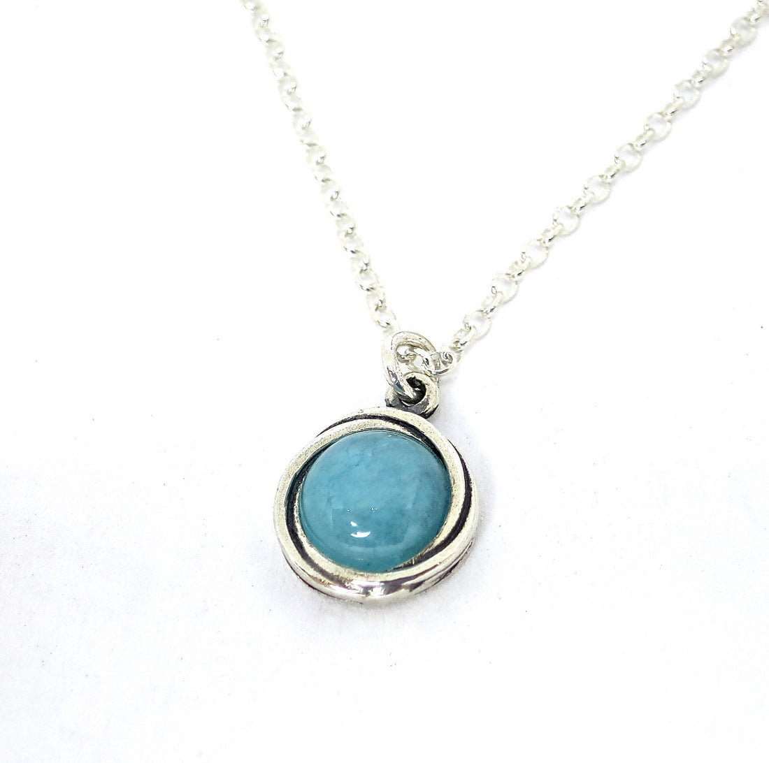 שרשרת תליון אקוומרין קטנה, שרשרת כסף עגולה זעירה בצבע אקוומרין