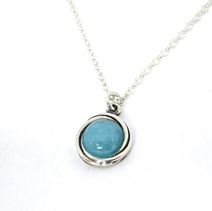 שרשרת תליון אקוומרין קטנה, שרשרת כסף עגולה זעירה בצבע אקוומרין