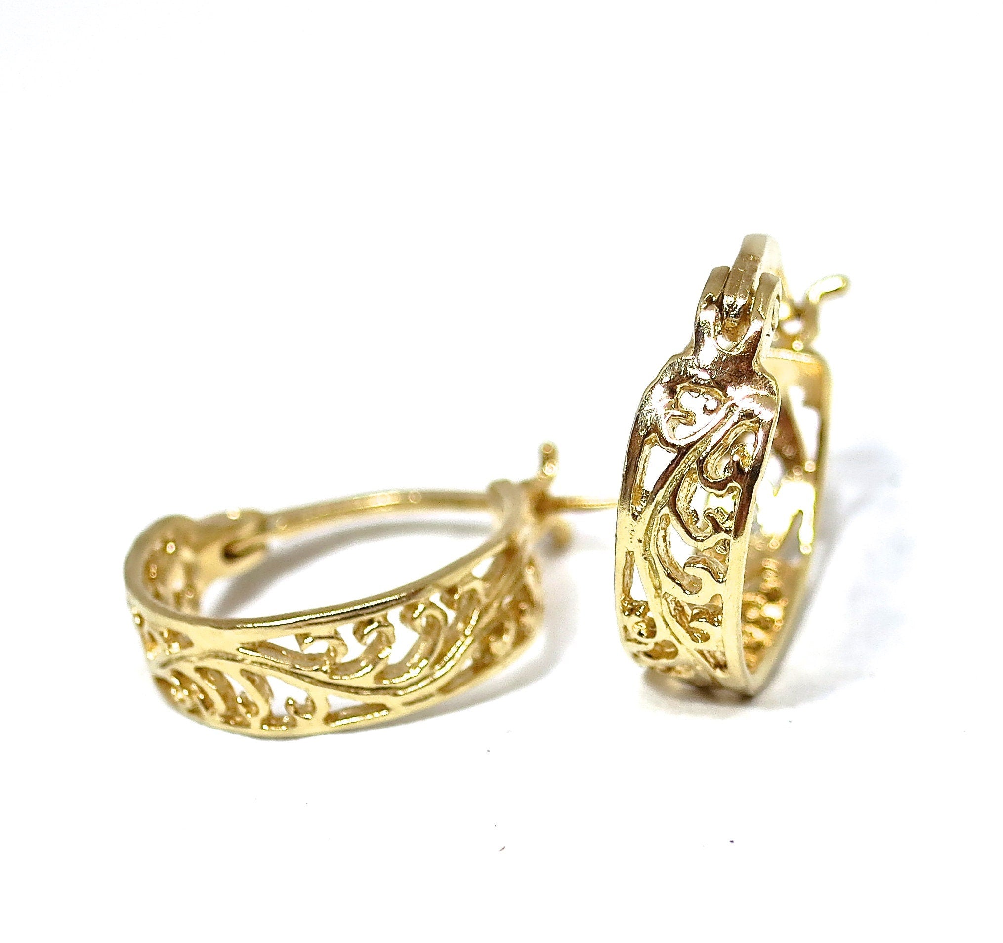 עגילי חישוק זהב פיליגרן: האגיס בוהו בעבודת יד