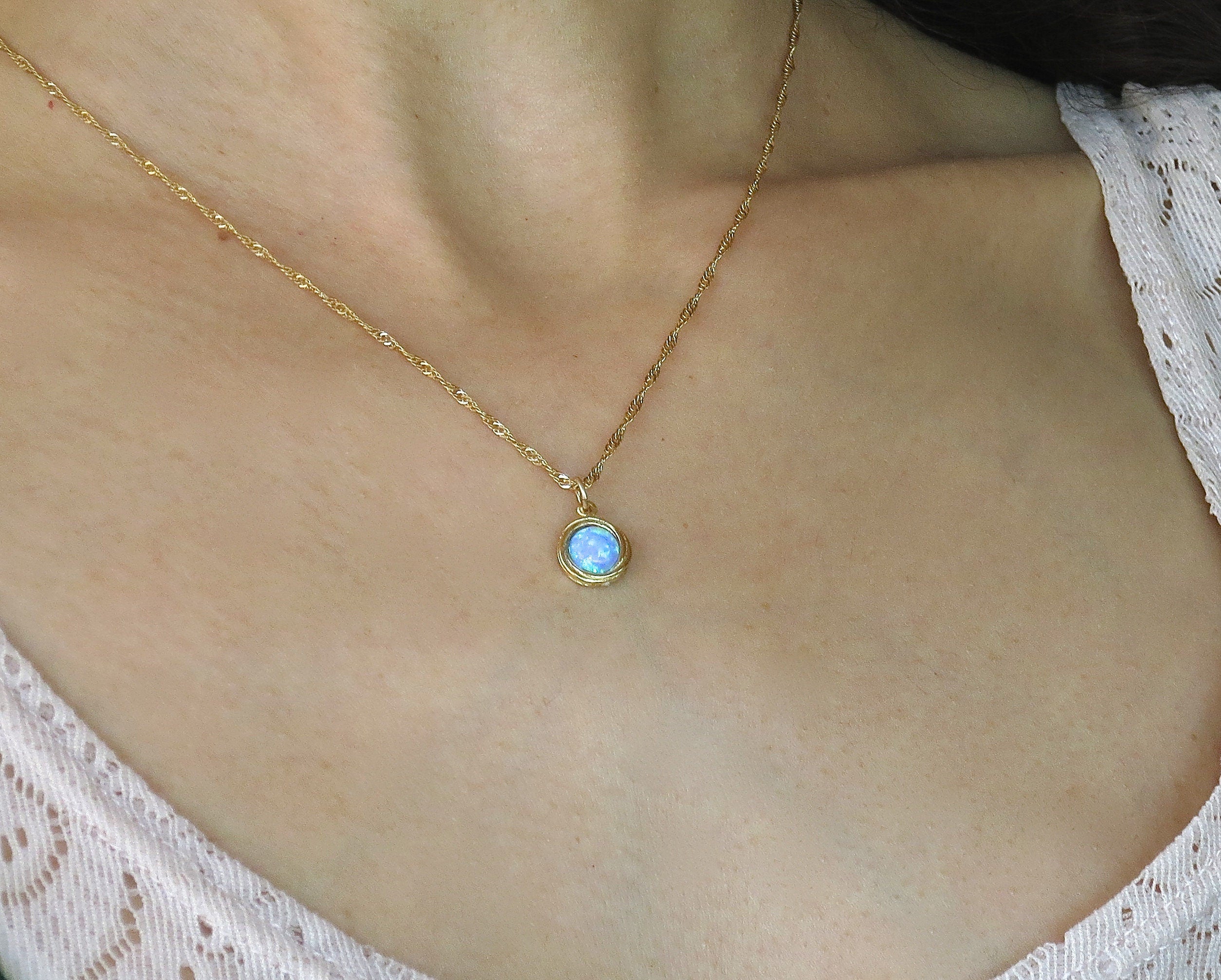 סט תכשיטי אופל, עגילים ושרשרת, סט עגילים ושרשרת מזהב לבן אופל