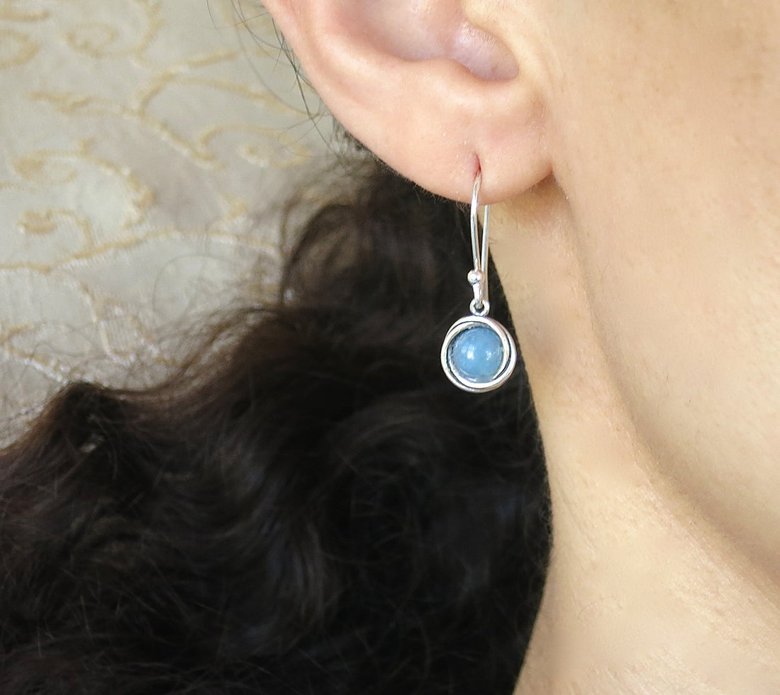 עגילי אקוומרין, עגילי כסף 925 תלויים אקוומרין