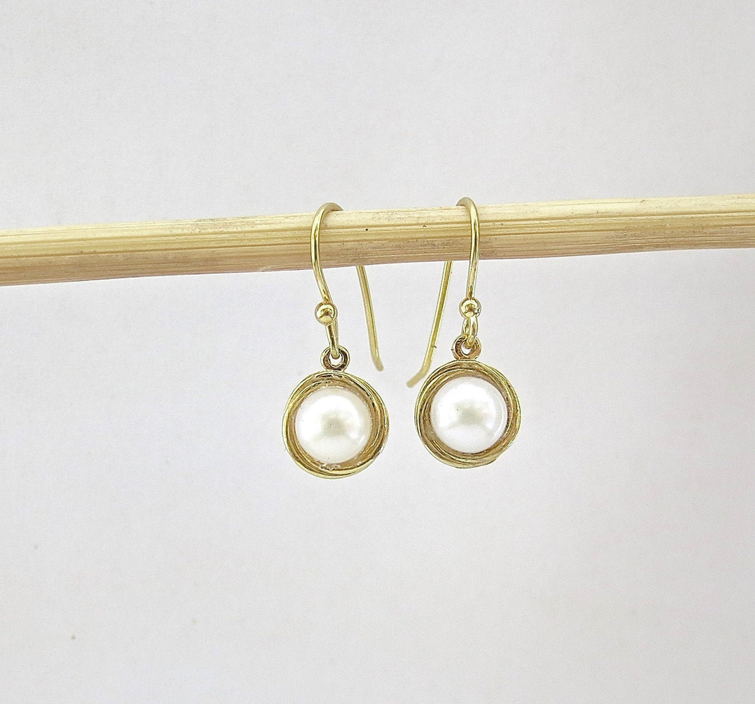 עגילי פנינה מזהב 14 קראט מלא, מתנה לתכשיט אלגנטי