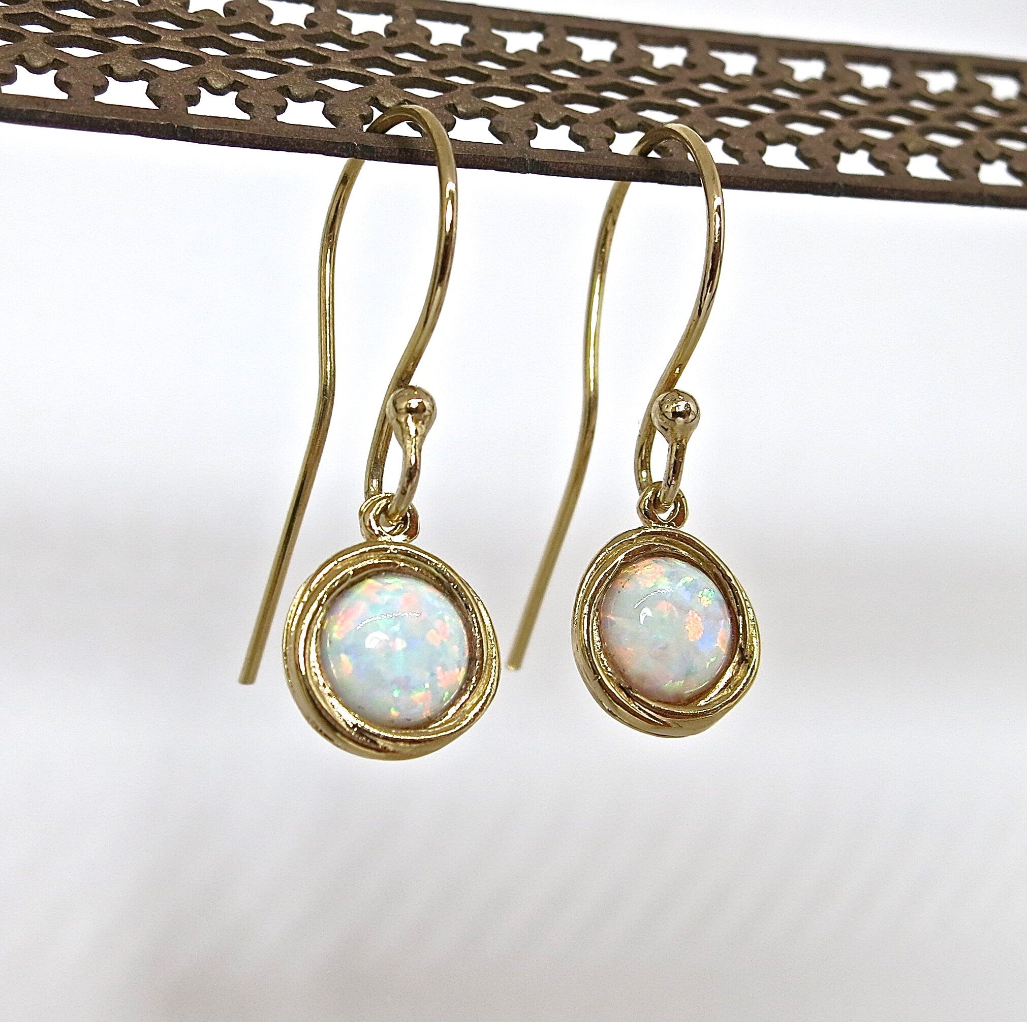 סט תכשיטי אופל, עגילים ושרשרת, סט עגילים ושרשרת מזהב לבן אופל