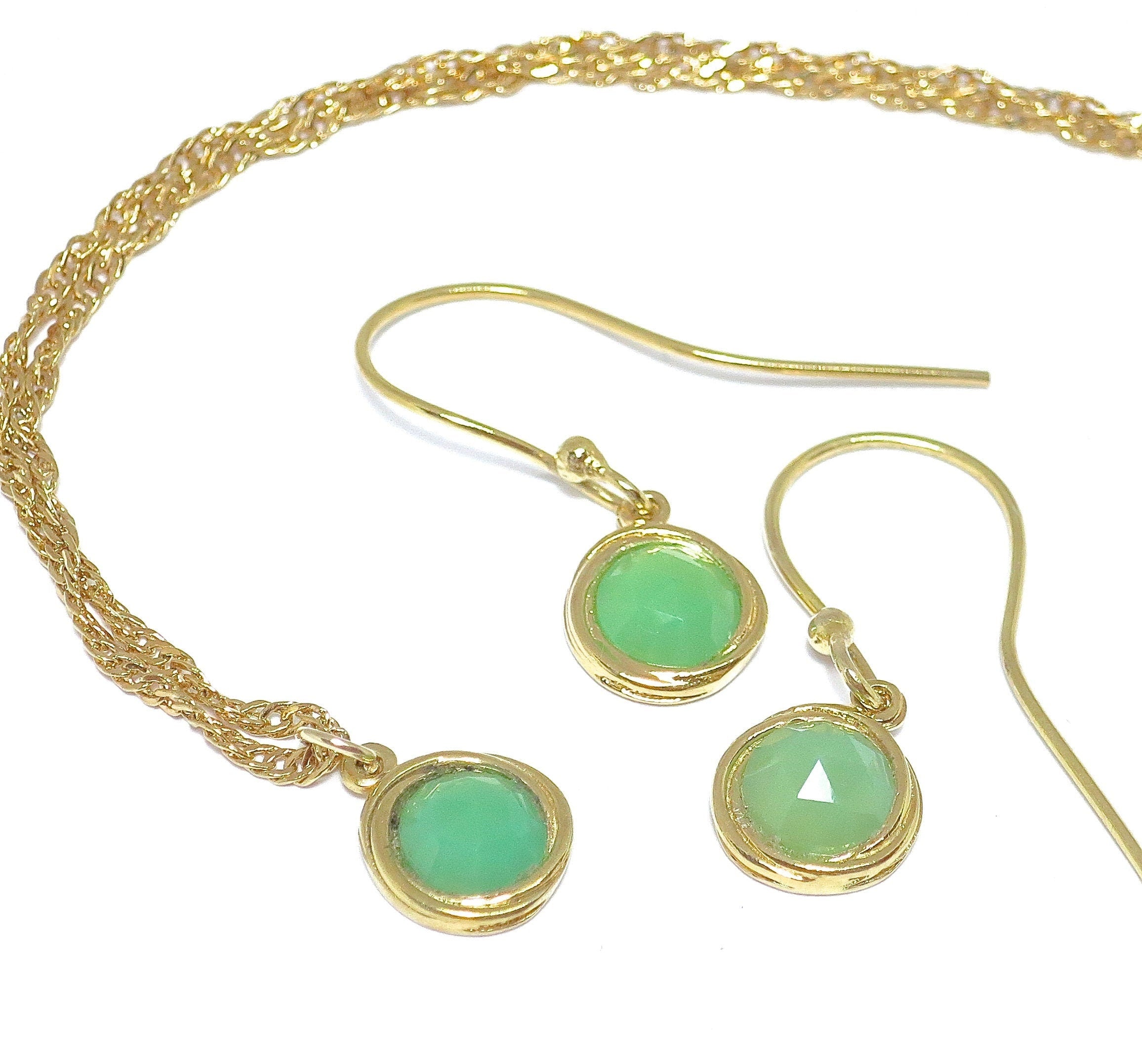 סט תכשיטי ירקן ירוק, עגילים תלויים ותליון שרשרת