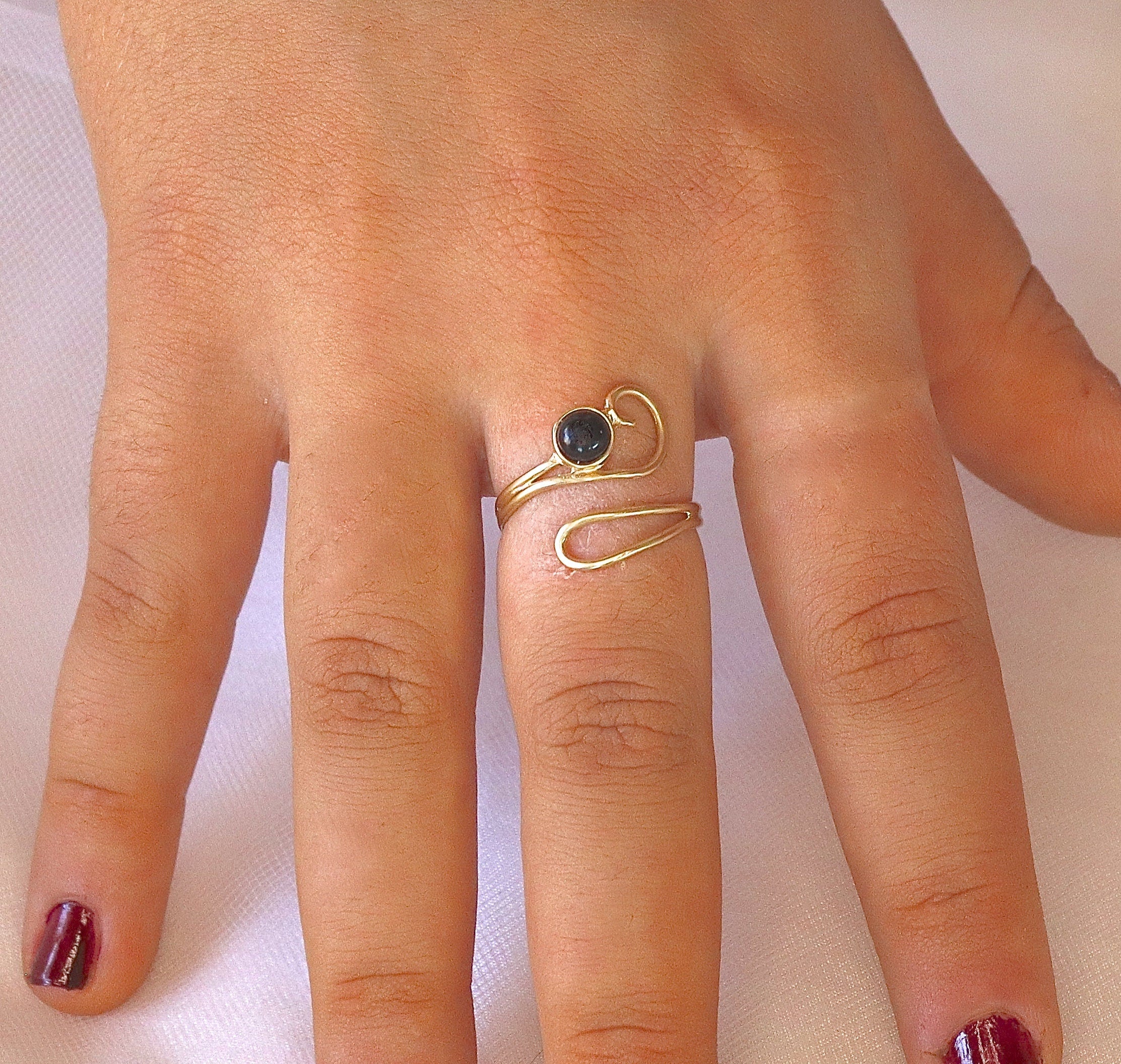 טבעת זהב אוניקס לנשים - תכשיטי זהב שחור פתוחים מתכווננים