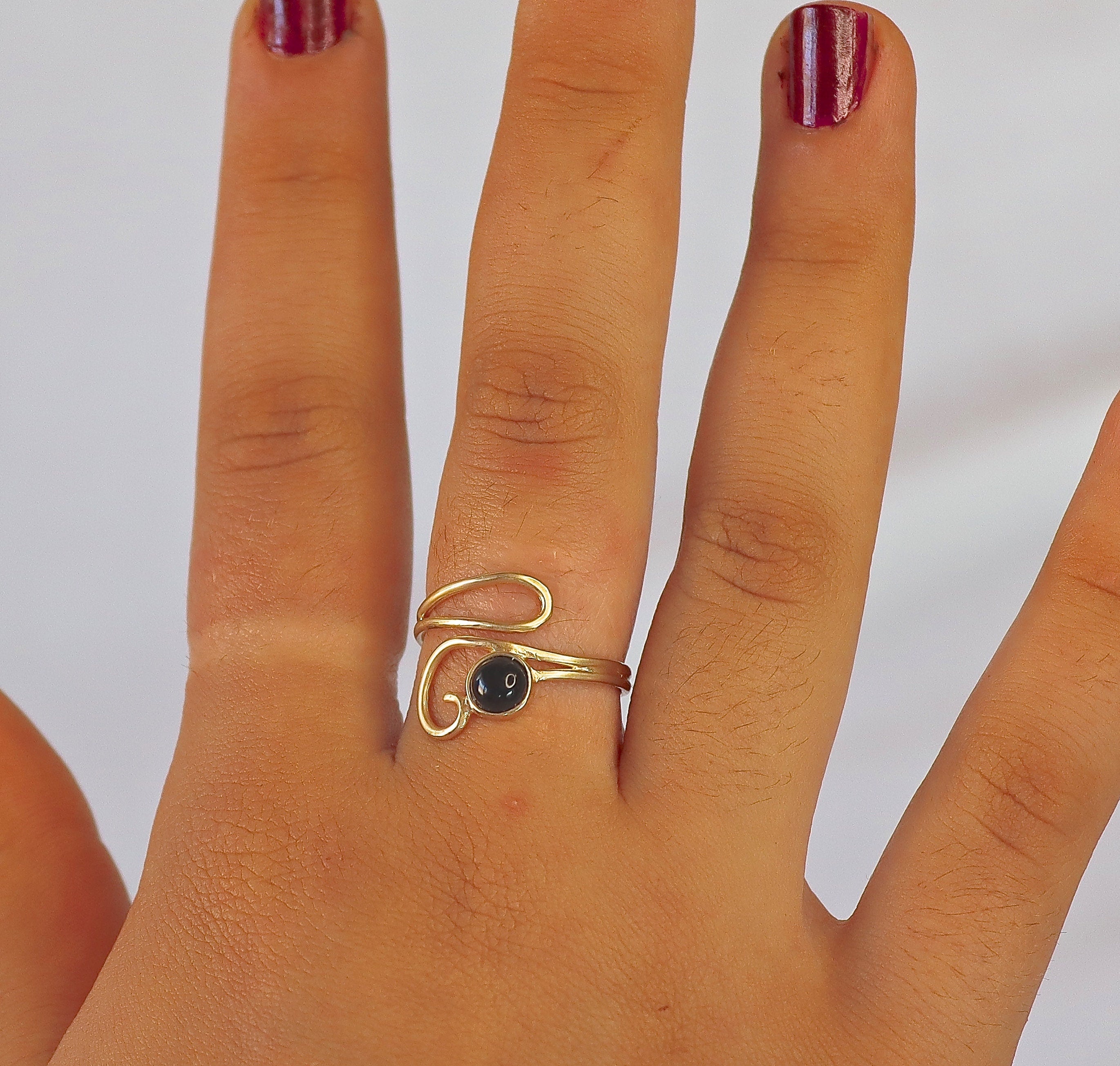 טבעת זהב אוניקס לנשים - תכשיטי זהב שחור פתוחים מתכווננים