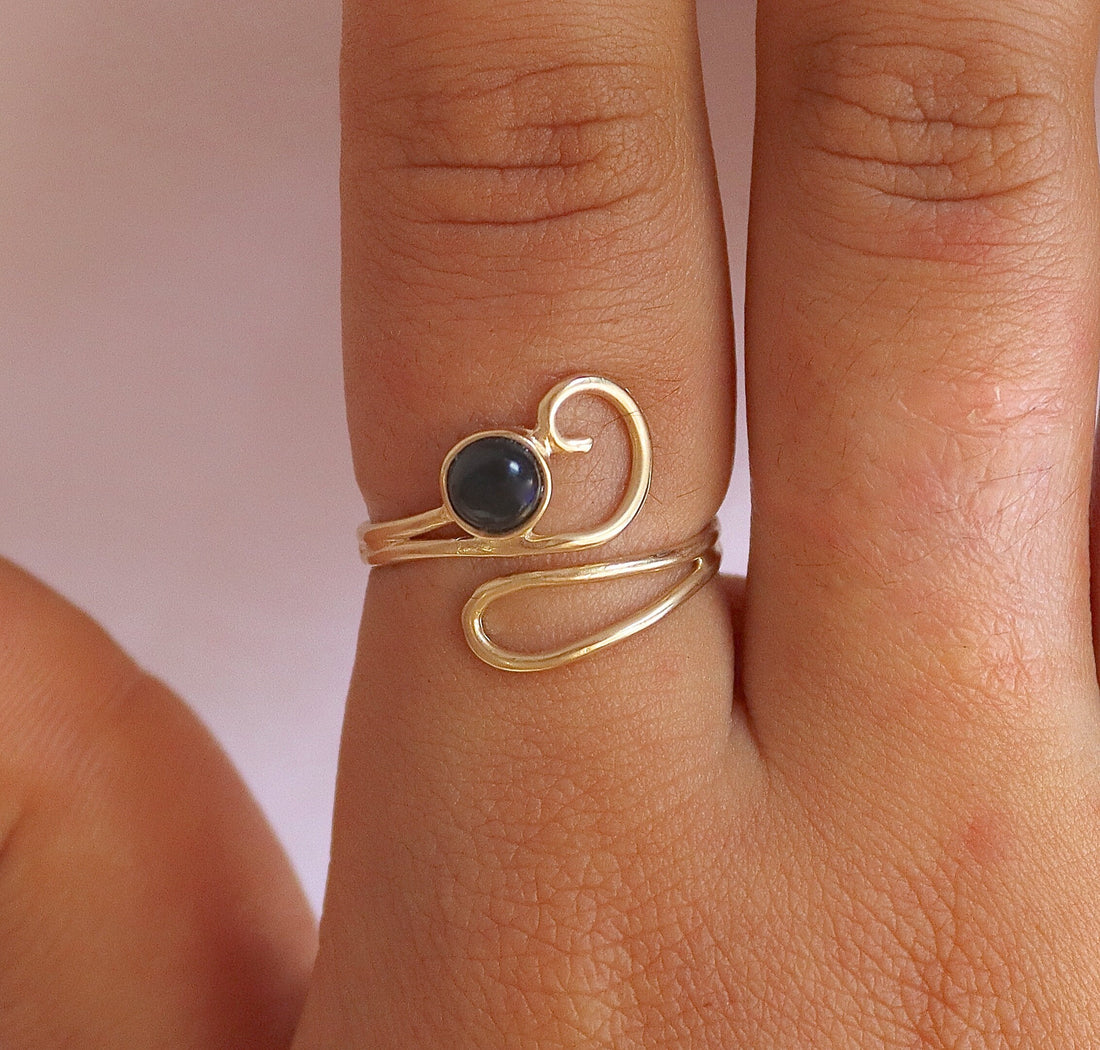 טבעת זהב אוניקס לנשים - תכשיטי זהב שחור פתוחים מתכווננים