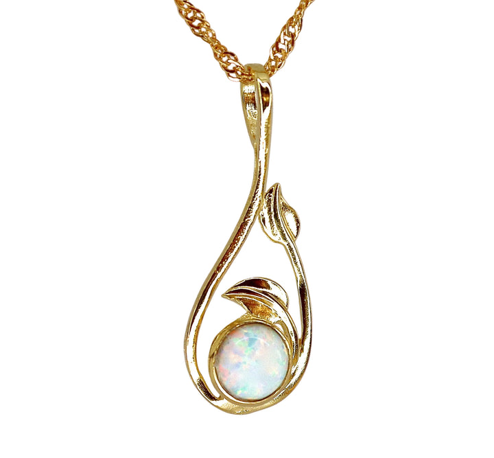 שרשרת אופל, שרשרת אופל לבן מזהב מלא 14 קראט, תליון עלה אופל