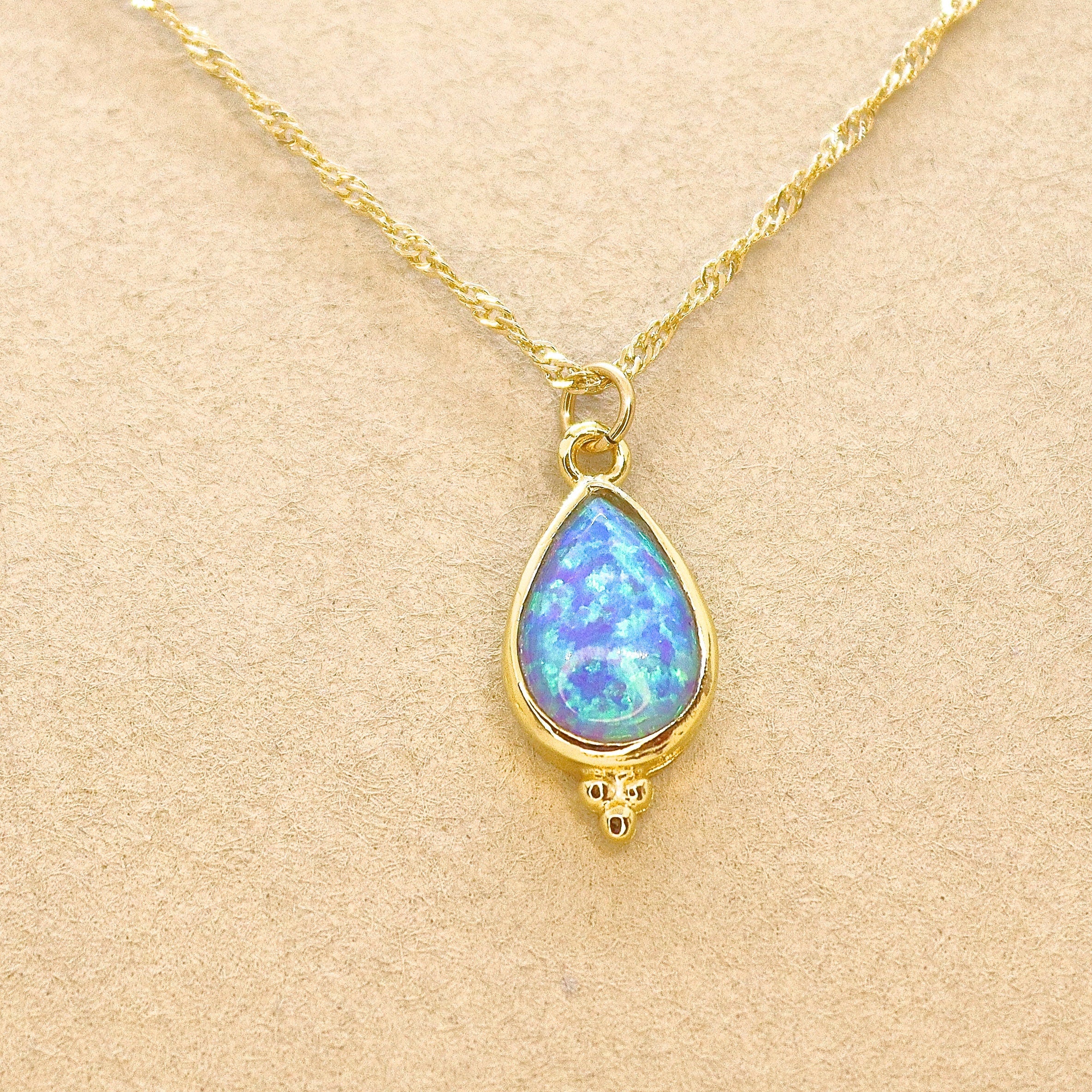 שרשרת זהב אופל כחולה לאישה, תליון שרשרת אופל זהב, תליון אלגנטי, תליון יומיומי, תליון וינטג'