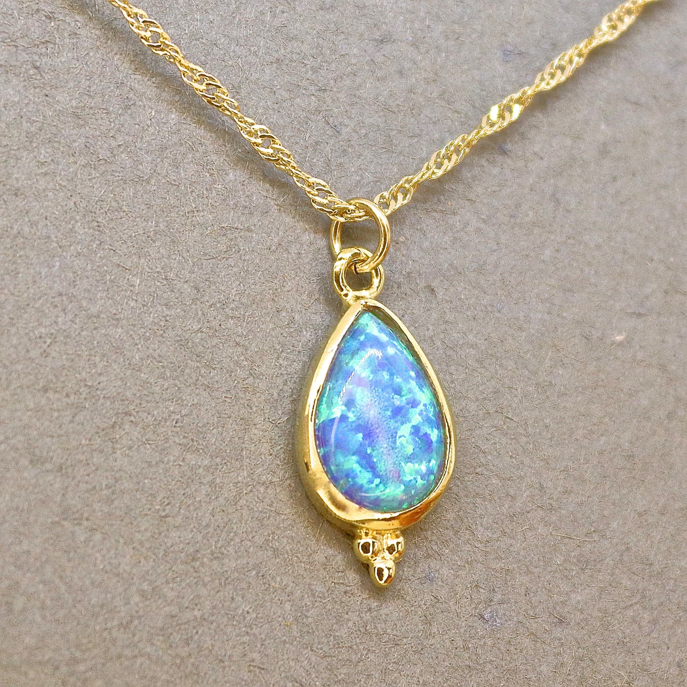 שרשרת זהב אופל כחולה לאישה, תליון שרשרת אופל זהב, תליון אלגנטי, תליון יומיומי, תליון וינטג'