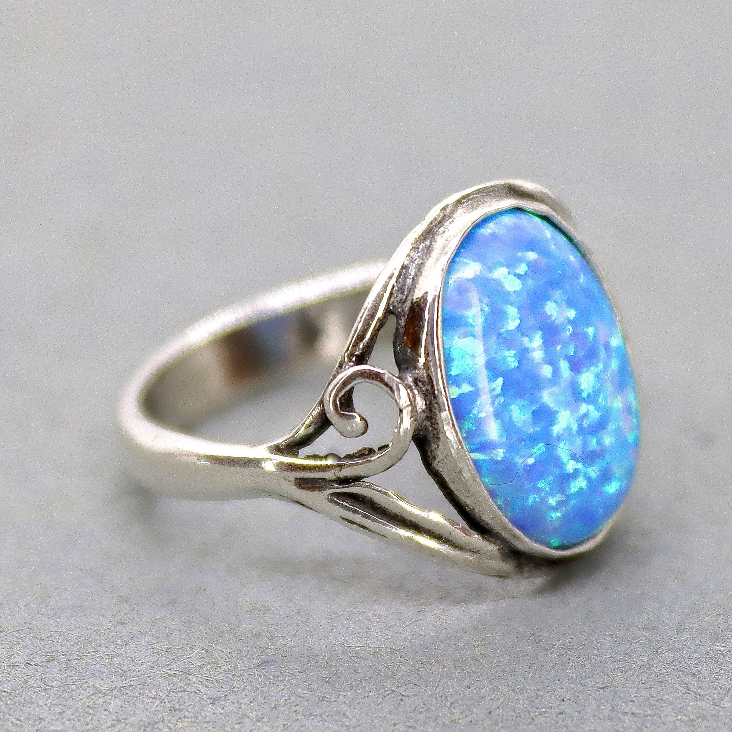 טבעת אופל מכסף סטרלינג 925, טבעת סוליטר ויקטוריאנית