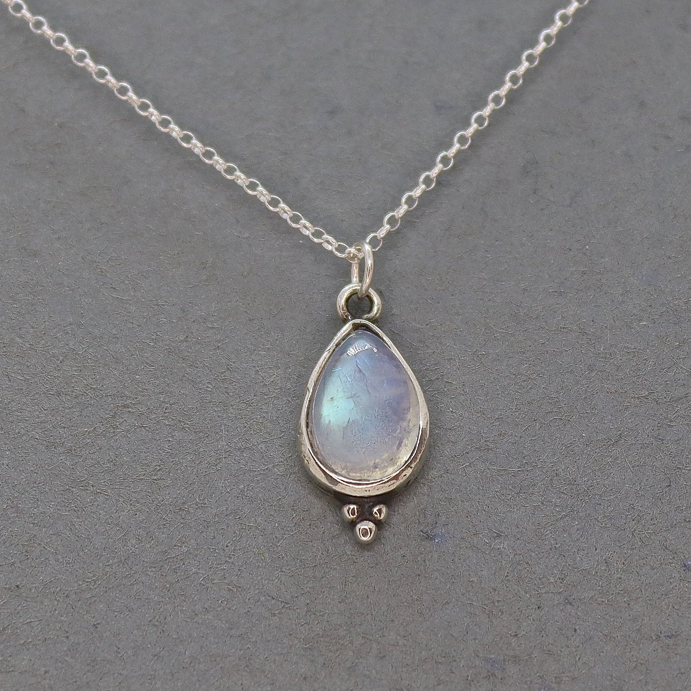 שרשרת אבן ירח, תליון שרשרת כסף סטרלינג 925 בצורת דמעה
