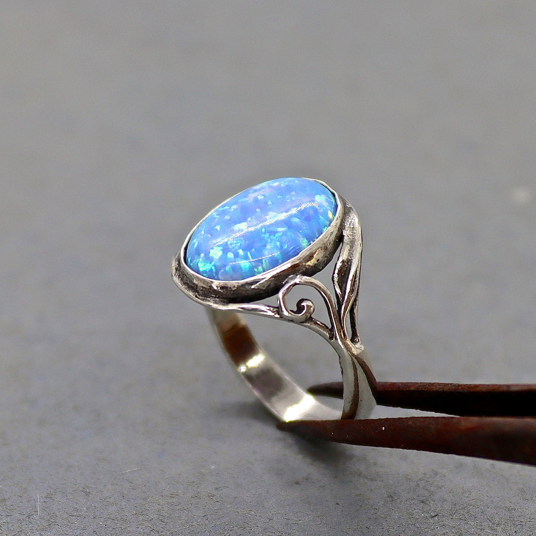 טבעת אופל מכסף סטרלינג 925, טבעת סוליטר ויקטוריאנית