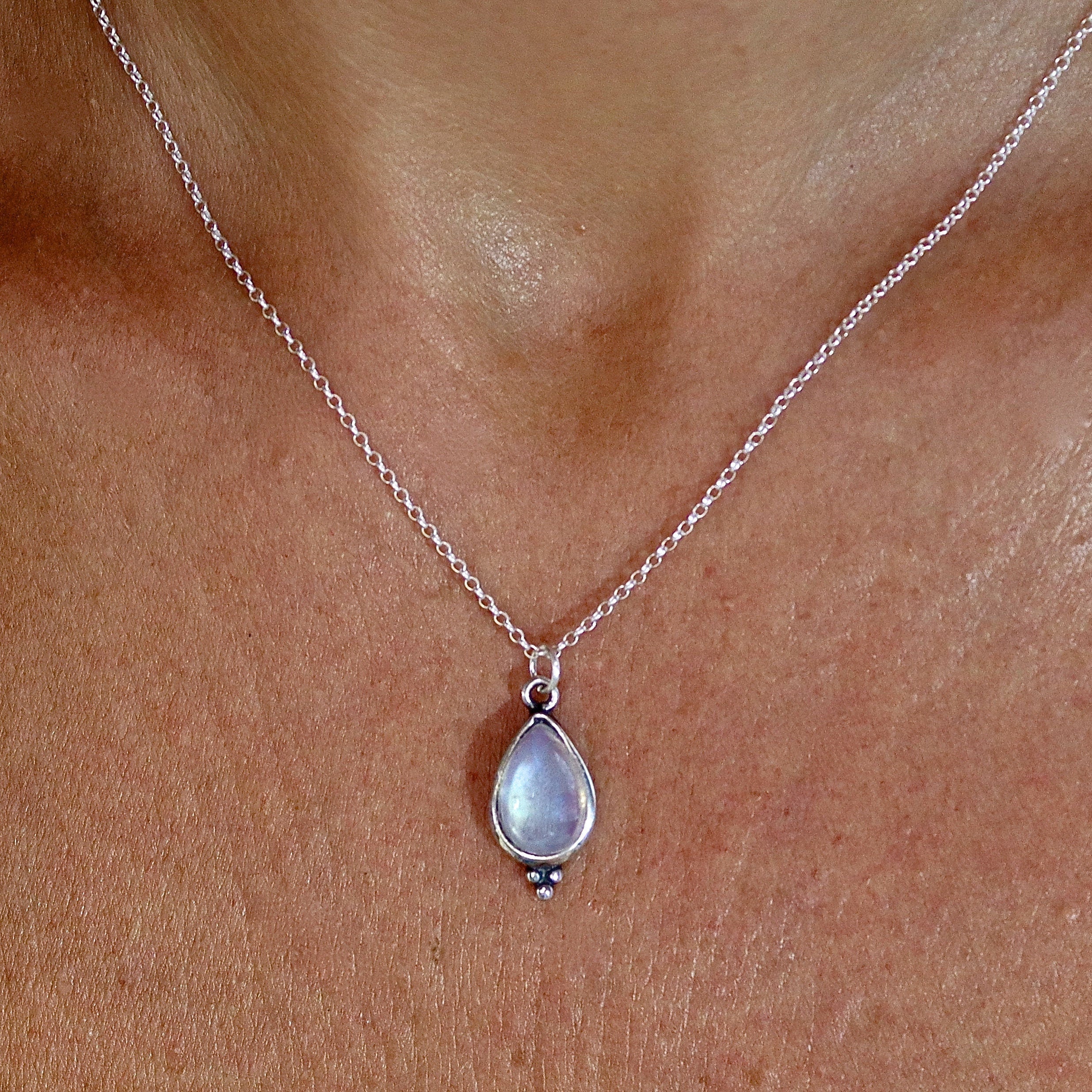 שרשרת אבן ירח, תליון שרשרת כסף סטרלינג 925 בצורת דמעה