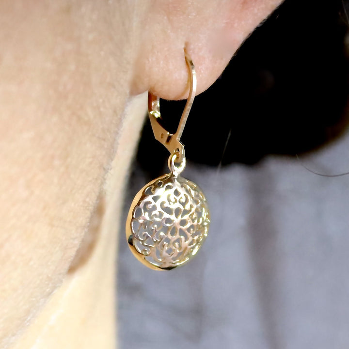 עגילי זהב פיליגרן תלויים, עגילי זהב ויקטוריאניים 14 קראט מלאים