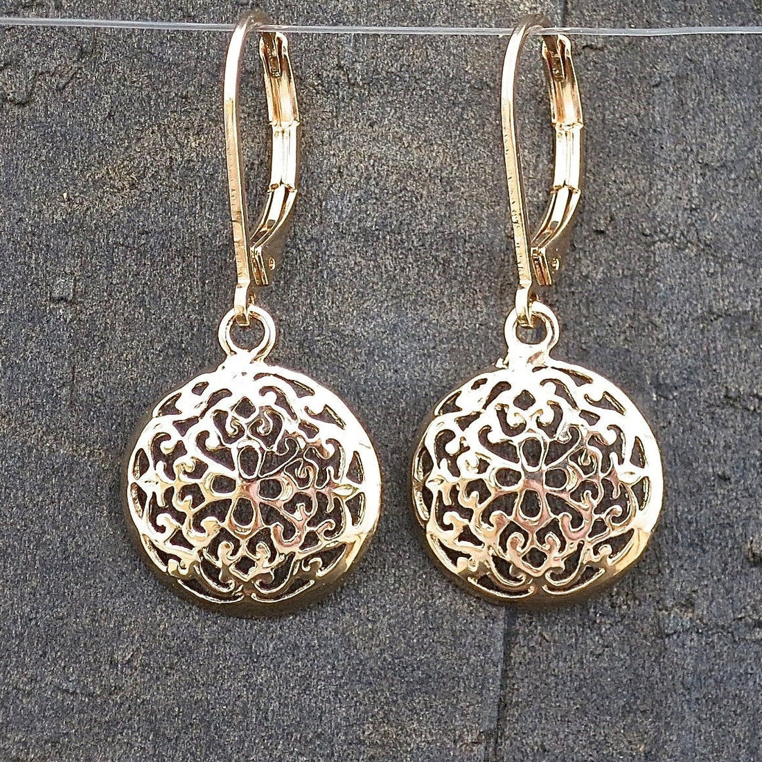 עגילי זהב פיליגרן תלויים, עגילי זהב ויקטוריאניים 14 קראט מלאים