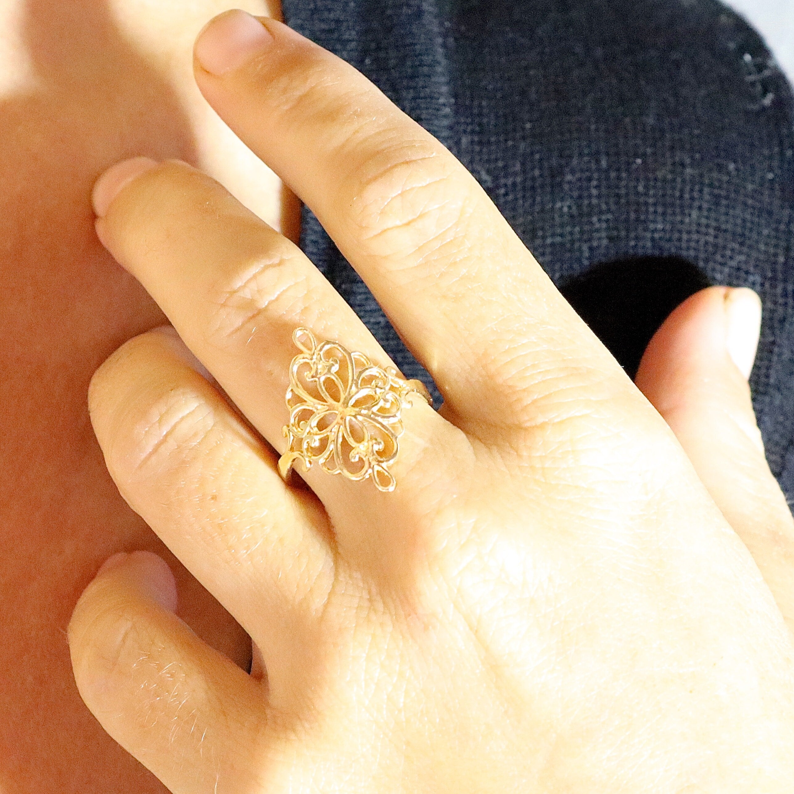 טבעת זהב מלא 14 קראט ויקטוריאנית לנשים, עשויה פיליגרן