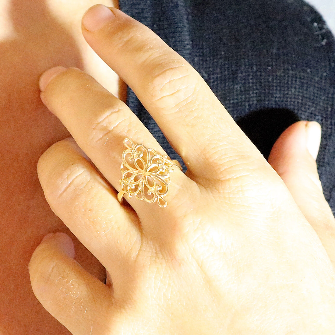 טבעת זהב מלא 14 קראט ויקטוריאנית לנשים, עשויה פיליגרן