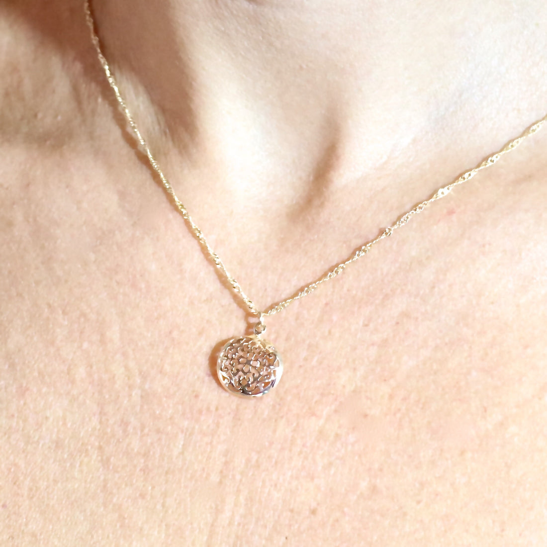 שרשרת פיליגרן, תליון שרשרת עגולה מזהב מלא 14 קראט