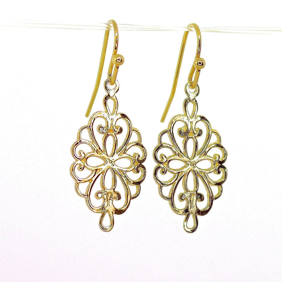 עגילי זהב מלאים בצורת פיליגרן, עגילי זהב 14 קראט, עגילים ויקטוריאניים