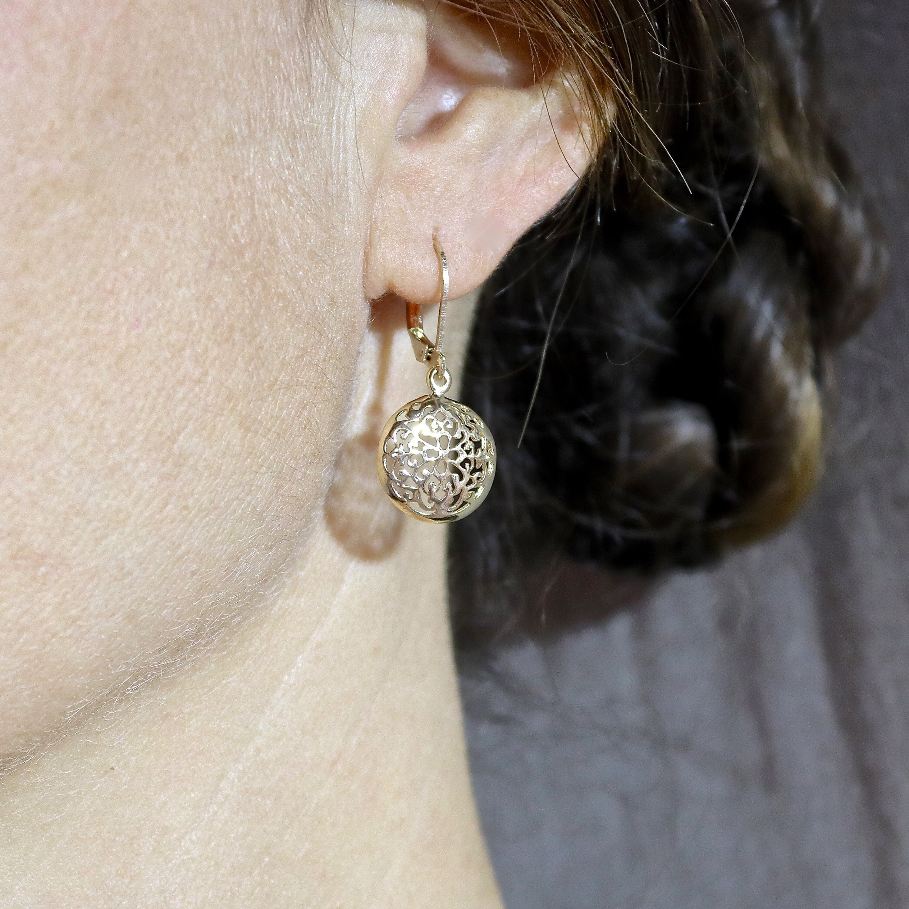 עגילי זהב פיליגרן תלויים, עגילי זהב ויקטוריאניים 14 קראט מלאים