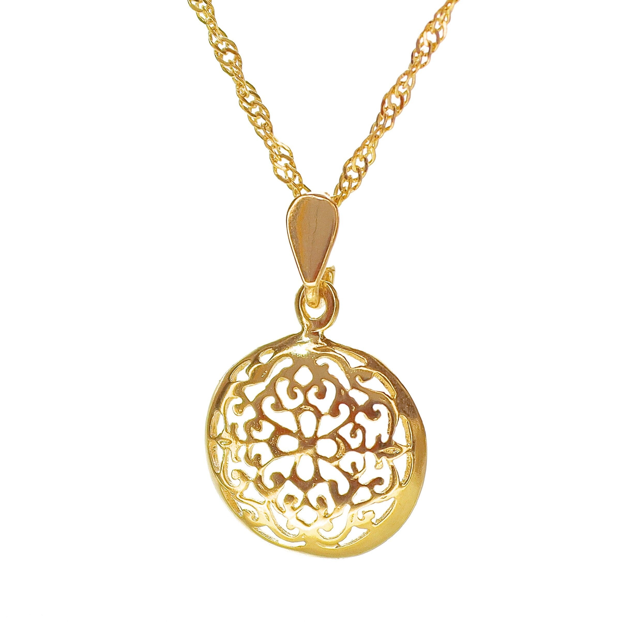 שרשרת פיליגרן, תליון שרשרת עגולה מזהב מלא 14 קראט