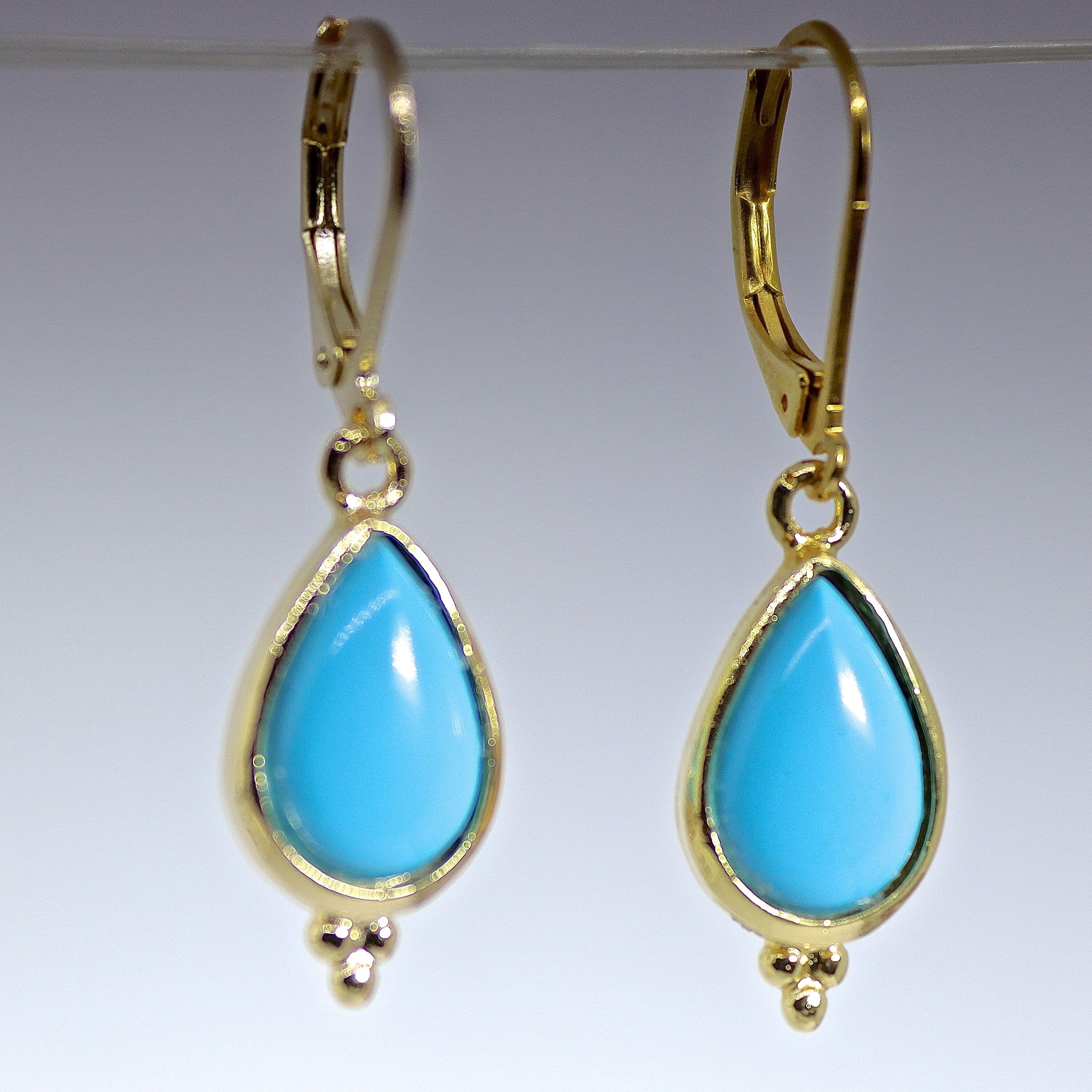 עגילי זהב טורקיז עם דמעה