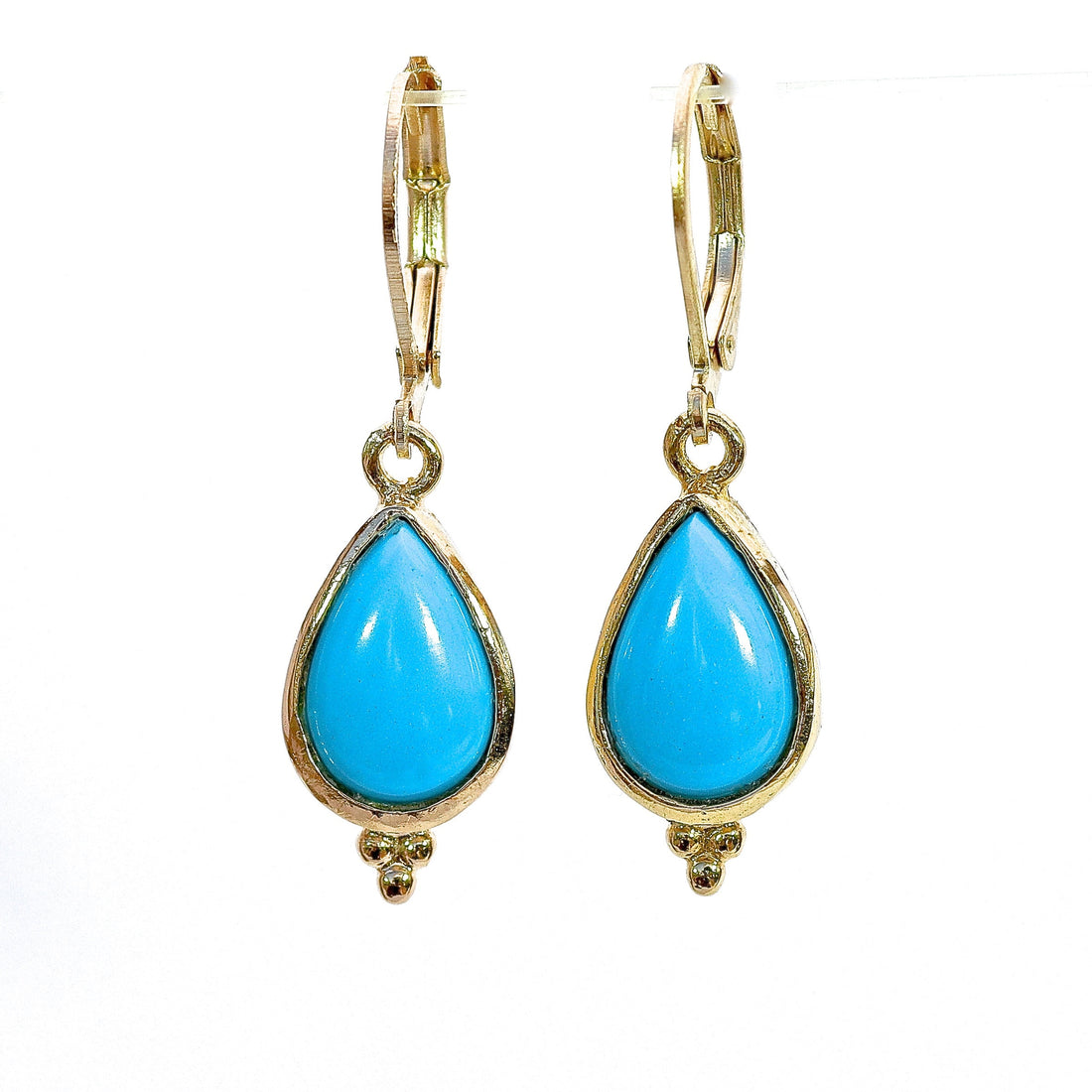 עגילי זהב טורקיז עם דמעה