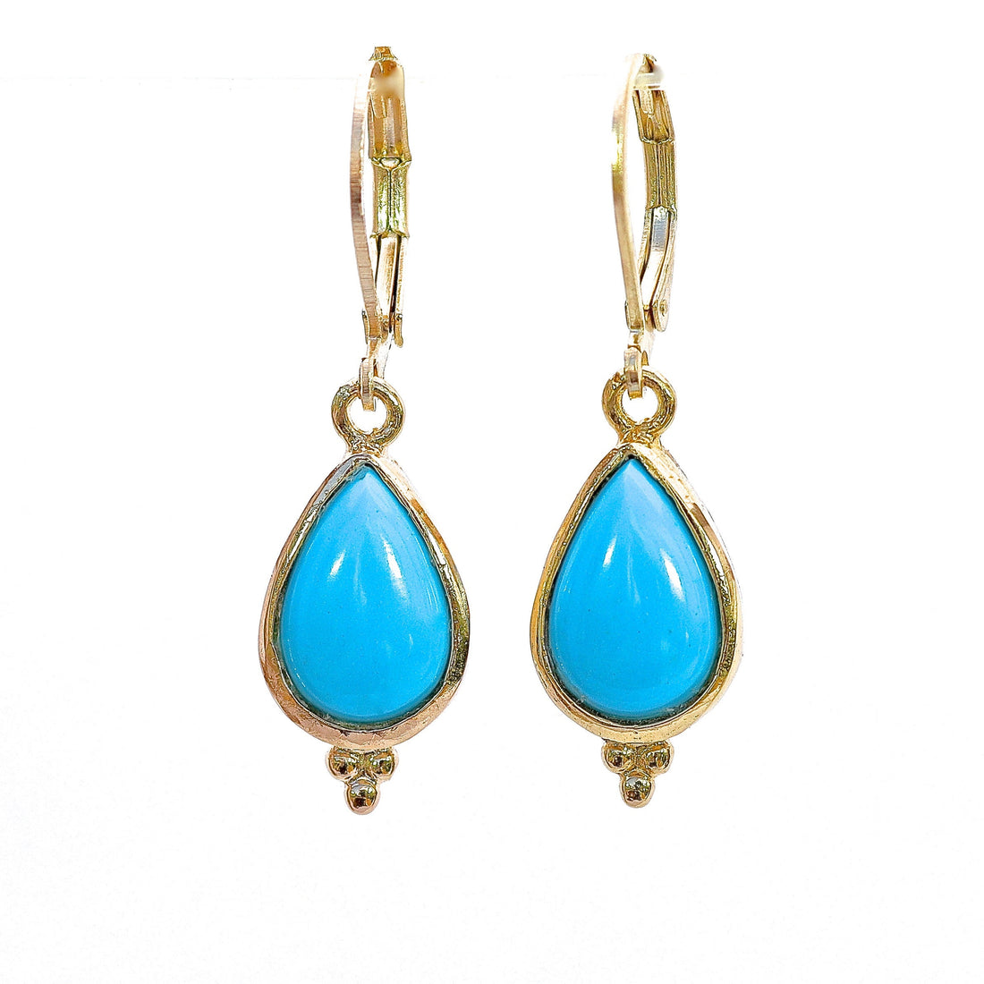 עגילי זהב 14 קראט בצבע טורקיז דמעה