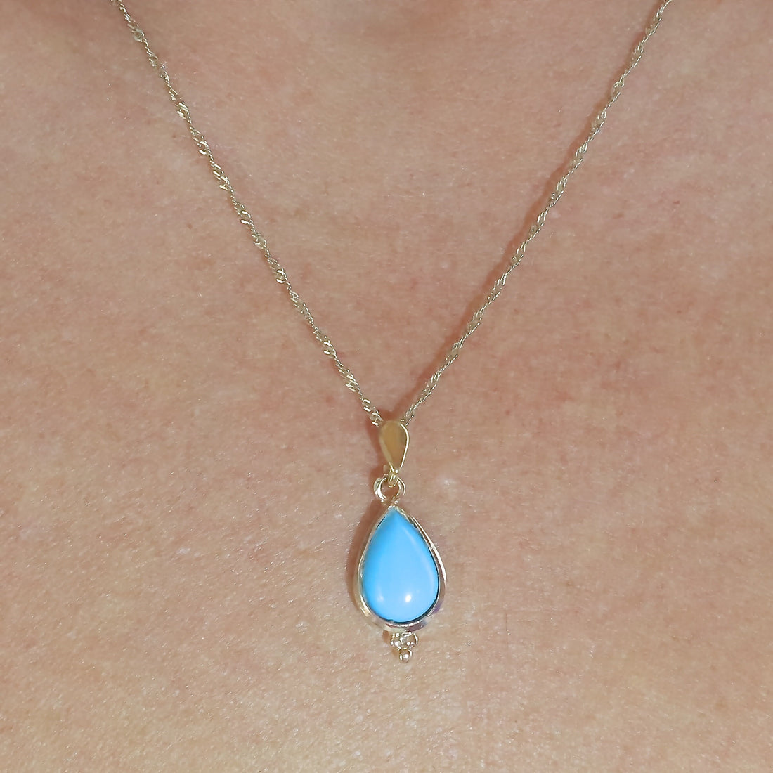 שרשרת תליון טורקיז דמעה מזהב 14 קראט