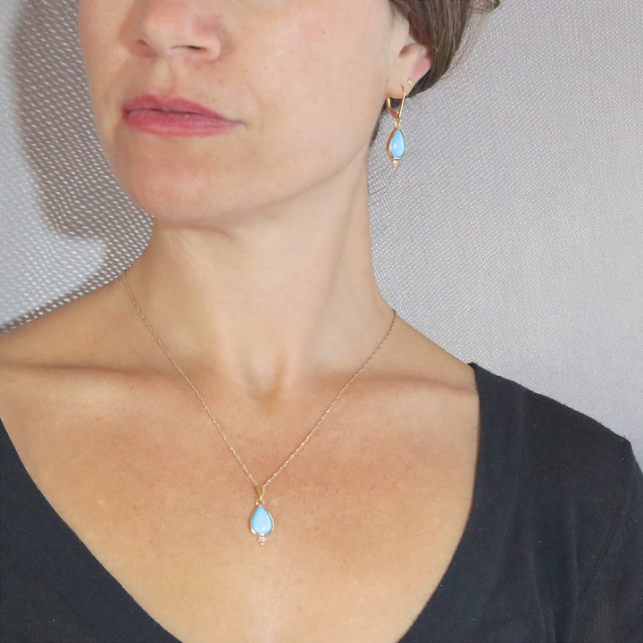 שרשרת תליון טורקיז דמעה מזהב 14 קראט