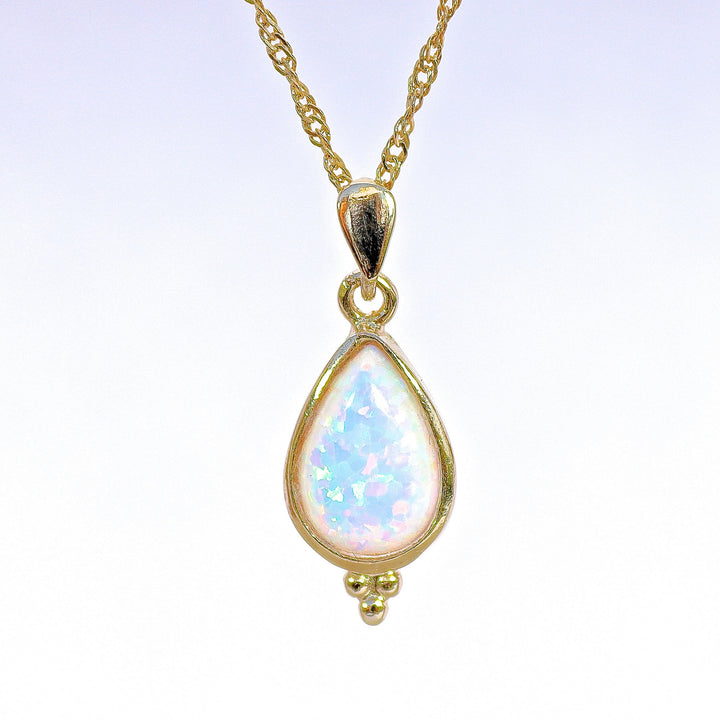 תליון שרשרת אופל זהב 14 קראט בצבע טיפה, שרשרת אופל זהב לבן