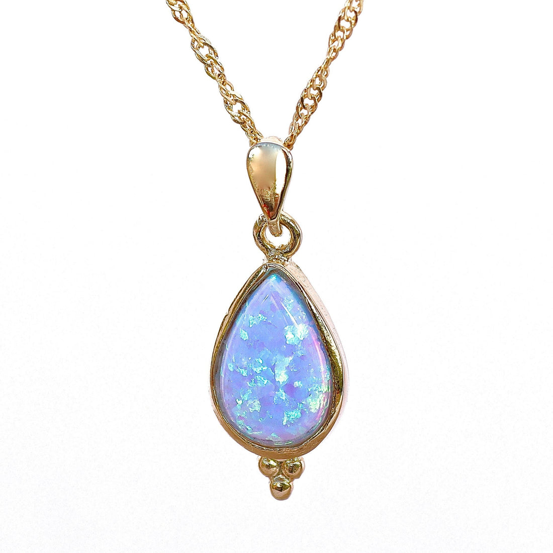 שרשרת אופל זהב, תליון שרשרת אופל כחולה עם דמעה מזהב לאישה