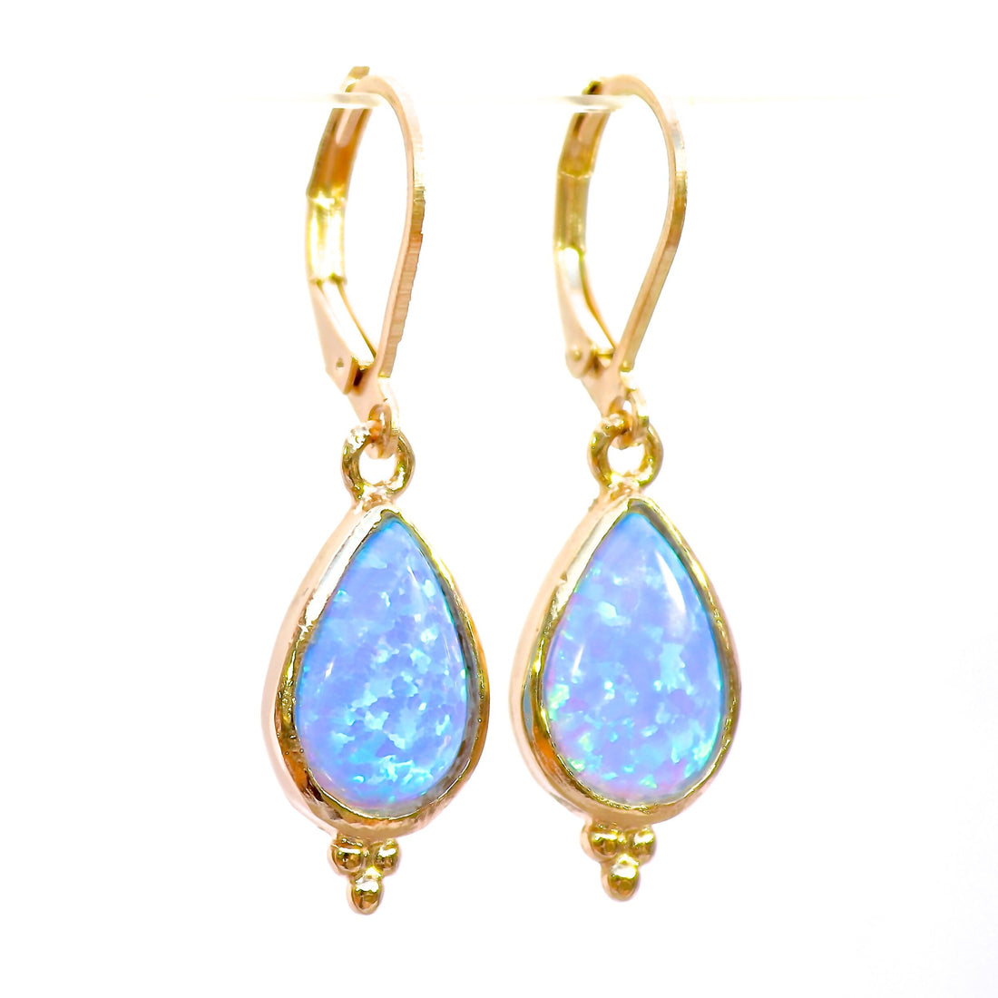 עגיל זהב תלוי בצורת אופל לאישה, עגיל אופל כחול