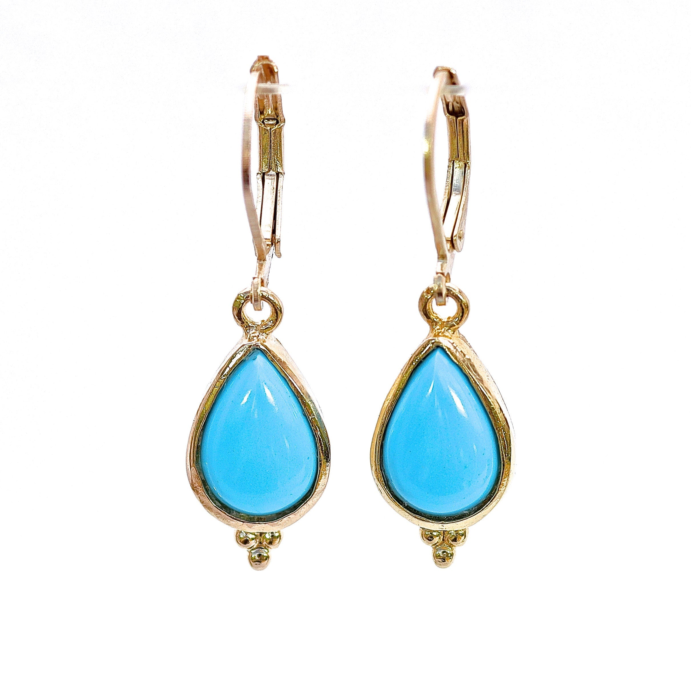 עגילי זהב 14 קראט בצבע טורקיז דמעה