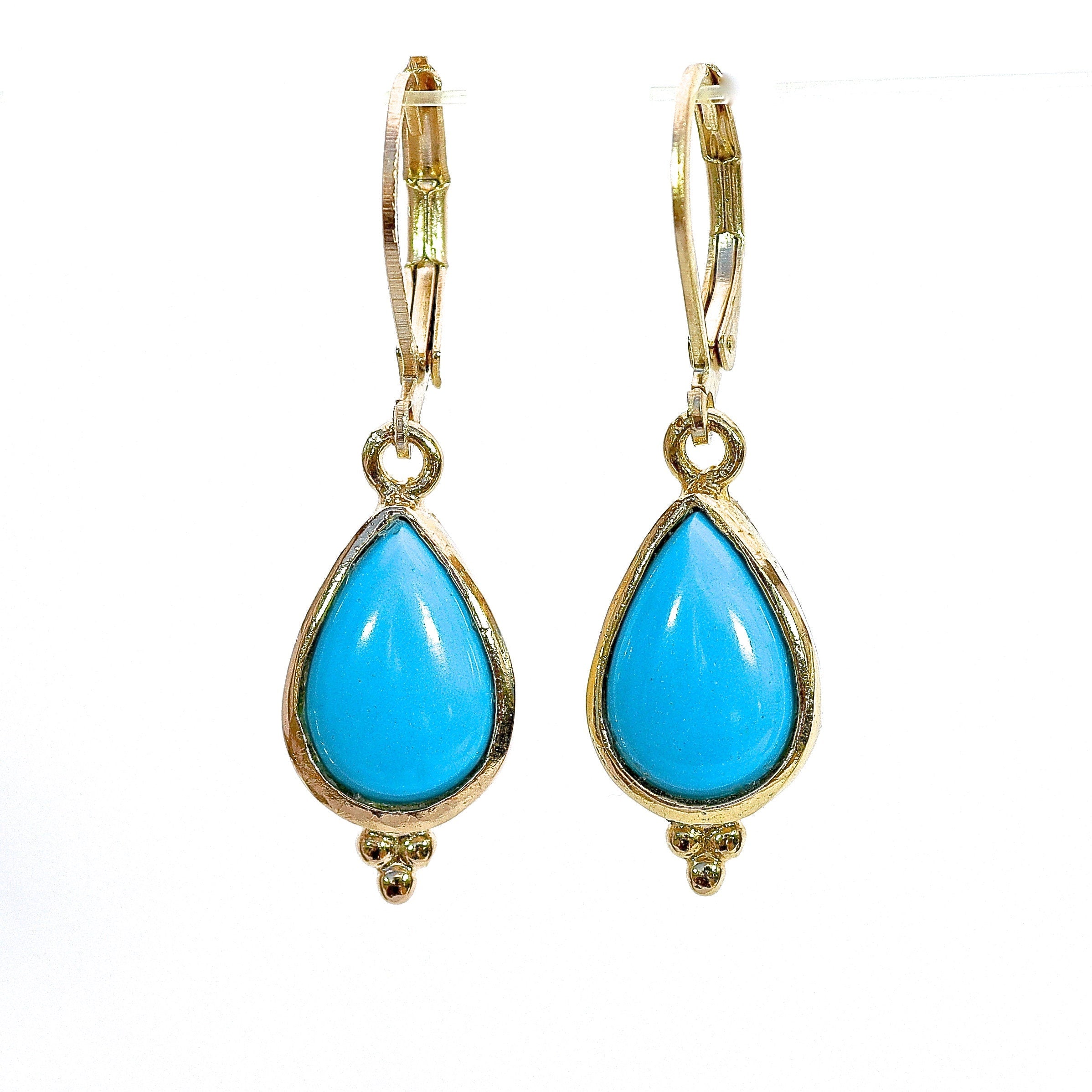 עגילי זהב 14 קראט בצבע טורקיז דמעה