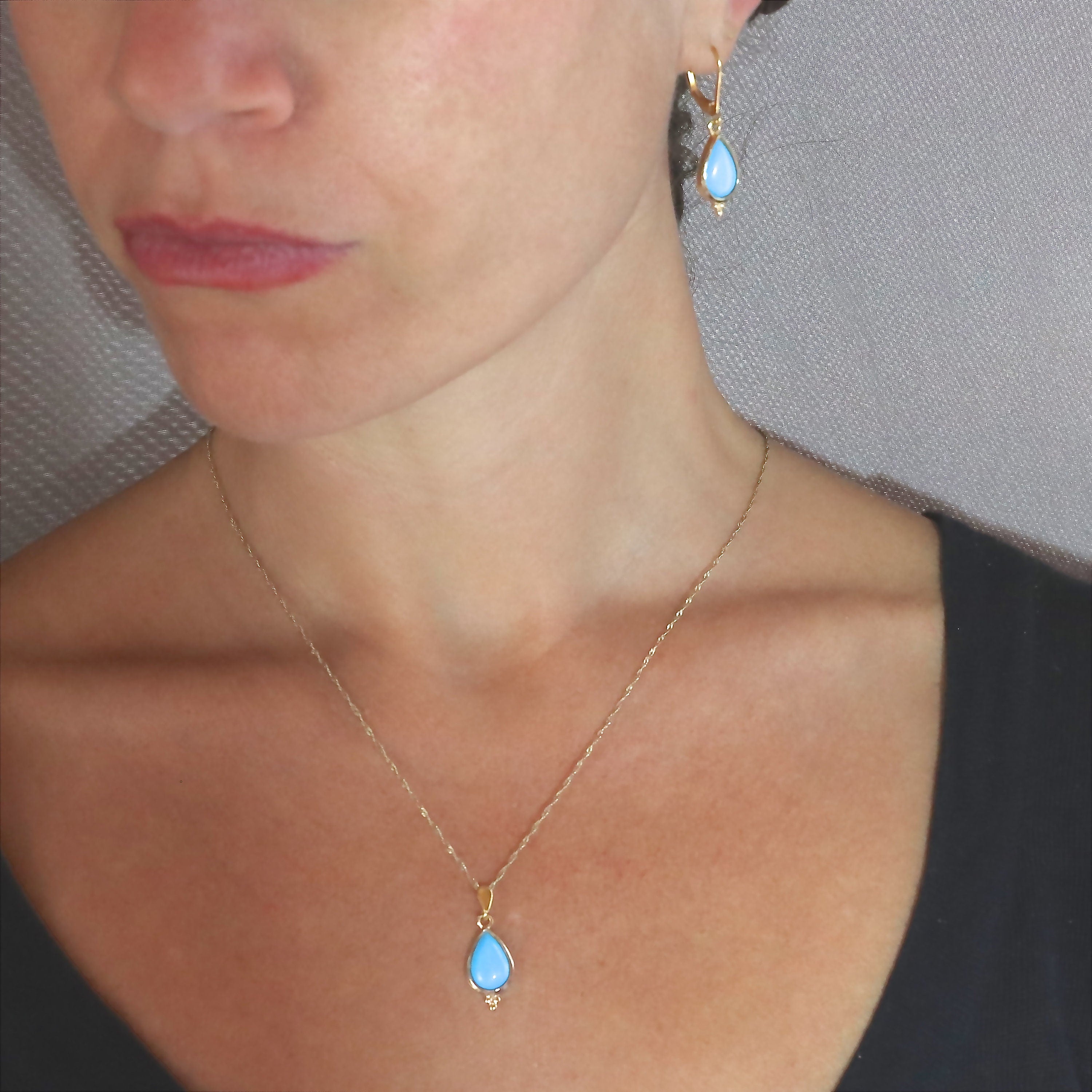 שרשרת תליון טורקיז דמעה מזהב 14 קראט