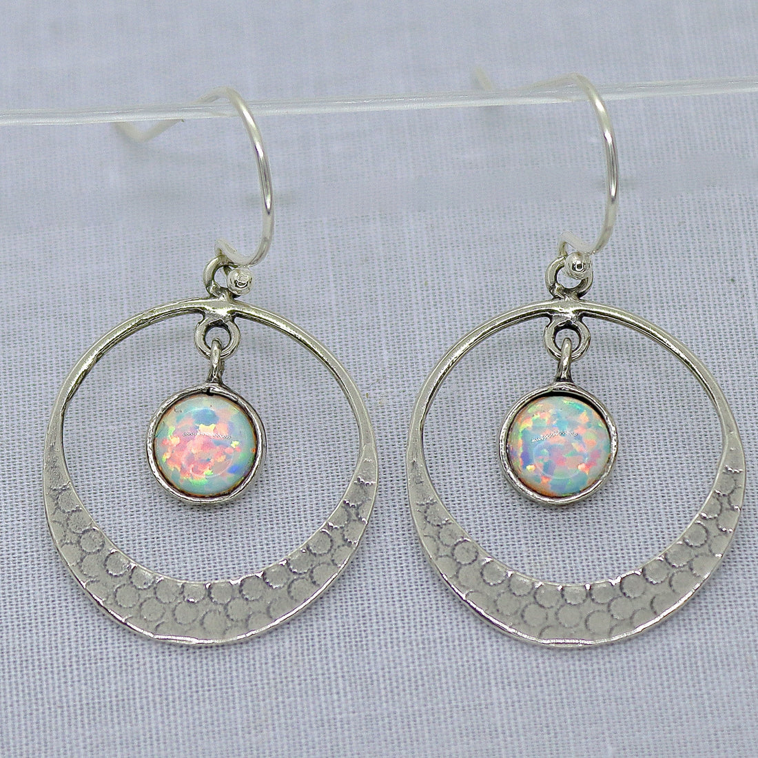 עגילי חישוק כסף אופל, עגילים תלויים בעבודת יד