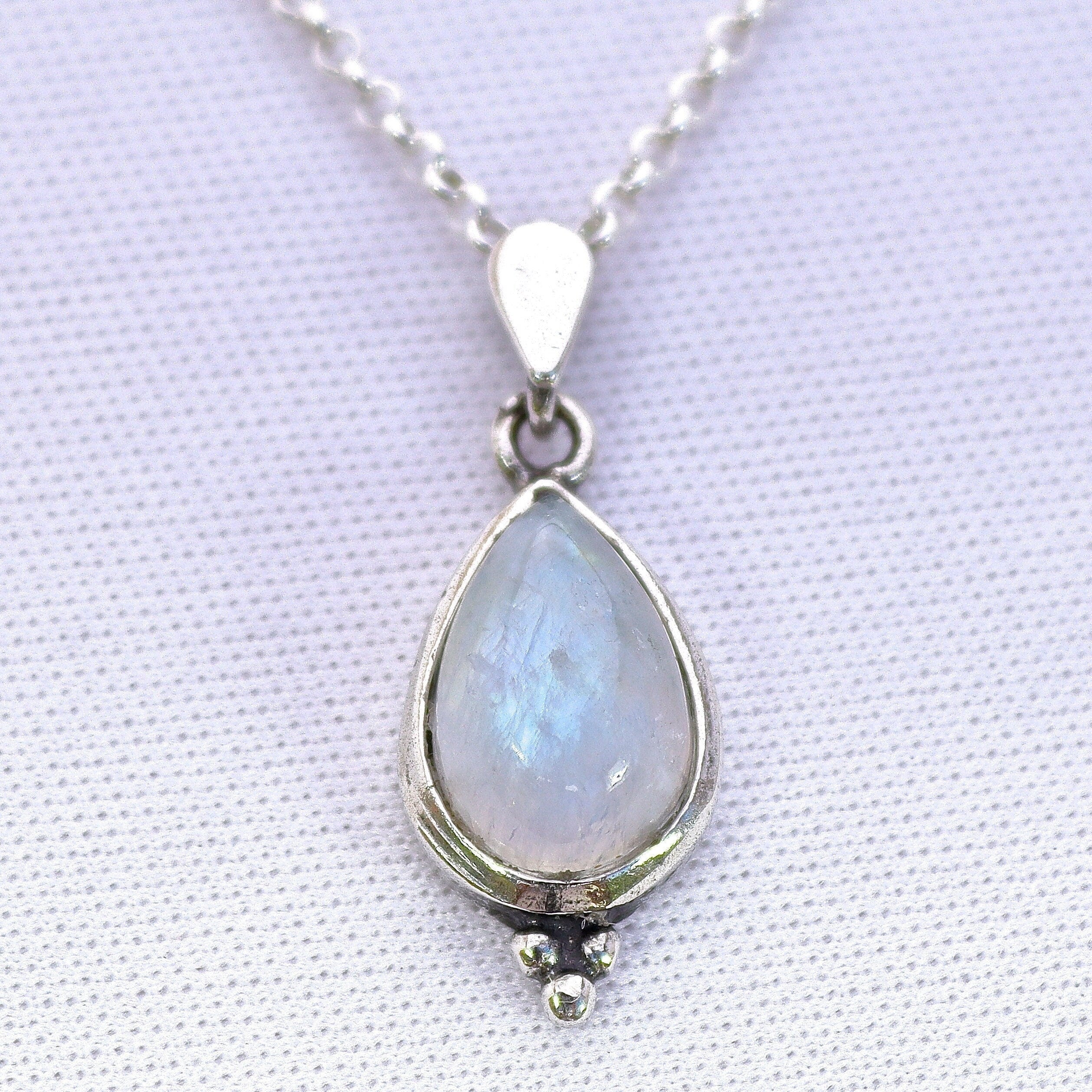 שרשרת אבן ירח, תליון שרשרת כסף סטרלינג 925 בצורת דמעה