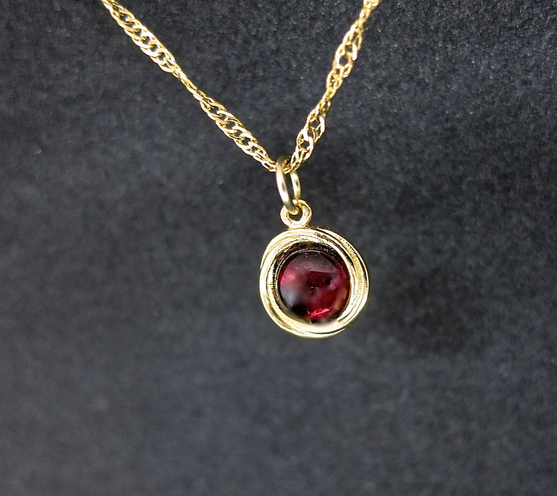 שרשרת זהב מלא 14 קראט משובצת גארנט, שרשרת תליון אבן אדומה קטנה