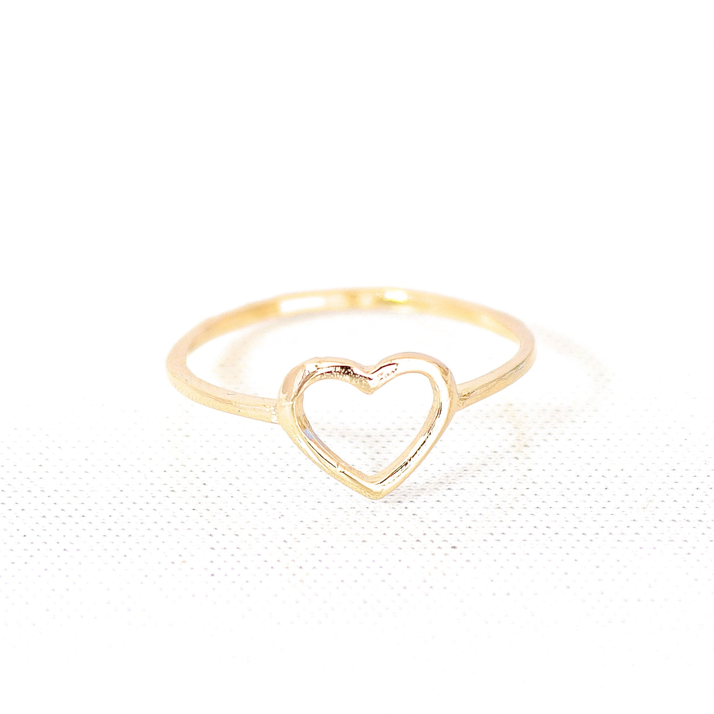 טבעת זהב מלא 14 קראט עם לב פתוח, טבעת אהבה משובצת, טבעות עדינות בצורת לב, מתנת יום האהבה, מתנת יום נישואין לחברה