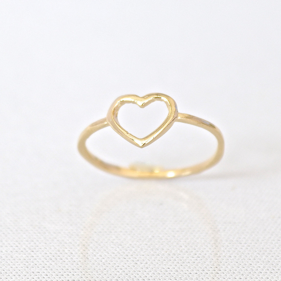טבעת זהב מלא 14 קראט עם לב פתוח, טבעת אהבה משובצת, טבעות עדינות בצורת לב, מתנת יום האהבה, מתנת יום נישואין לחברה
