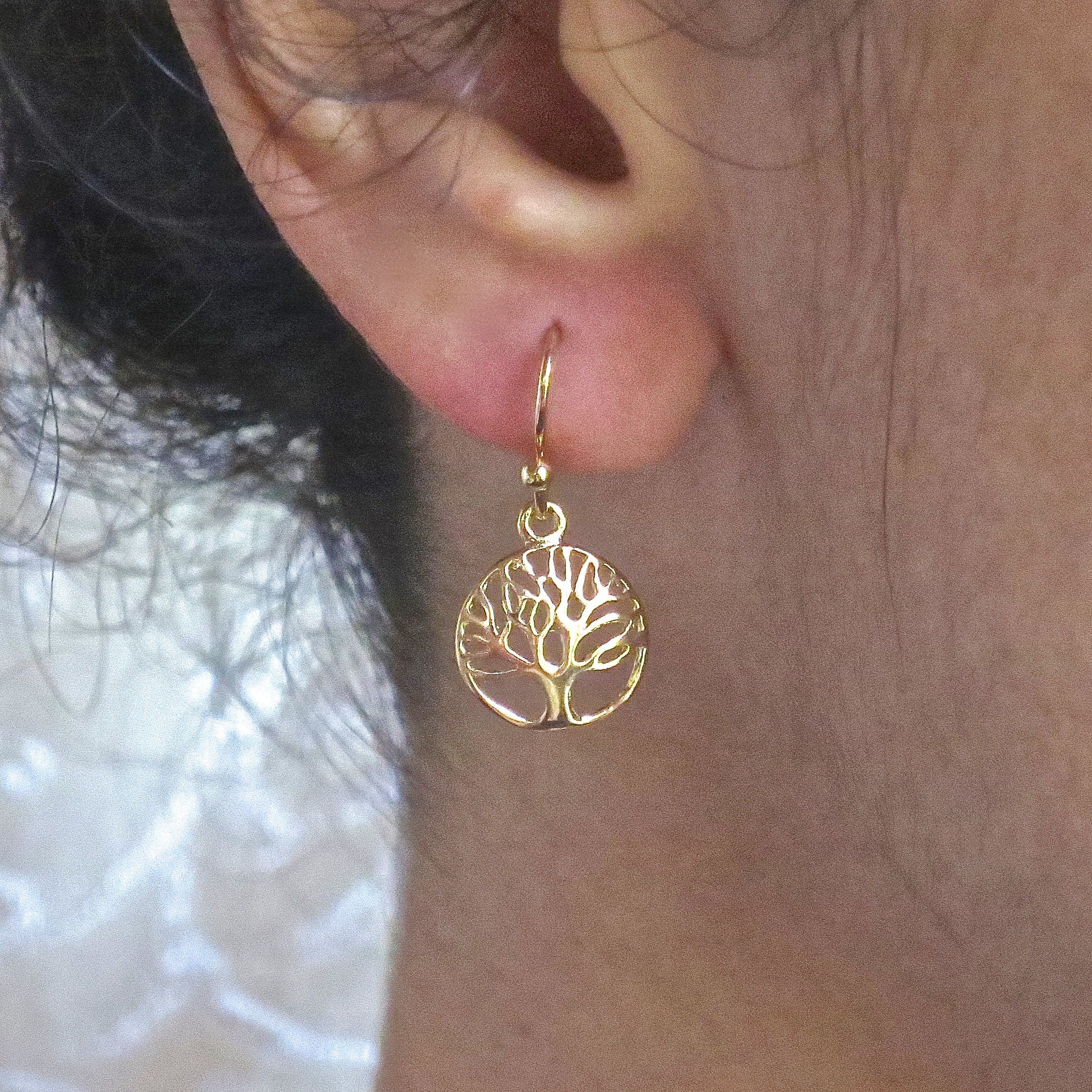 עגילי עץ החיים זהב תלויים, עגילי עץ זהב 14 קראט מלא