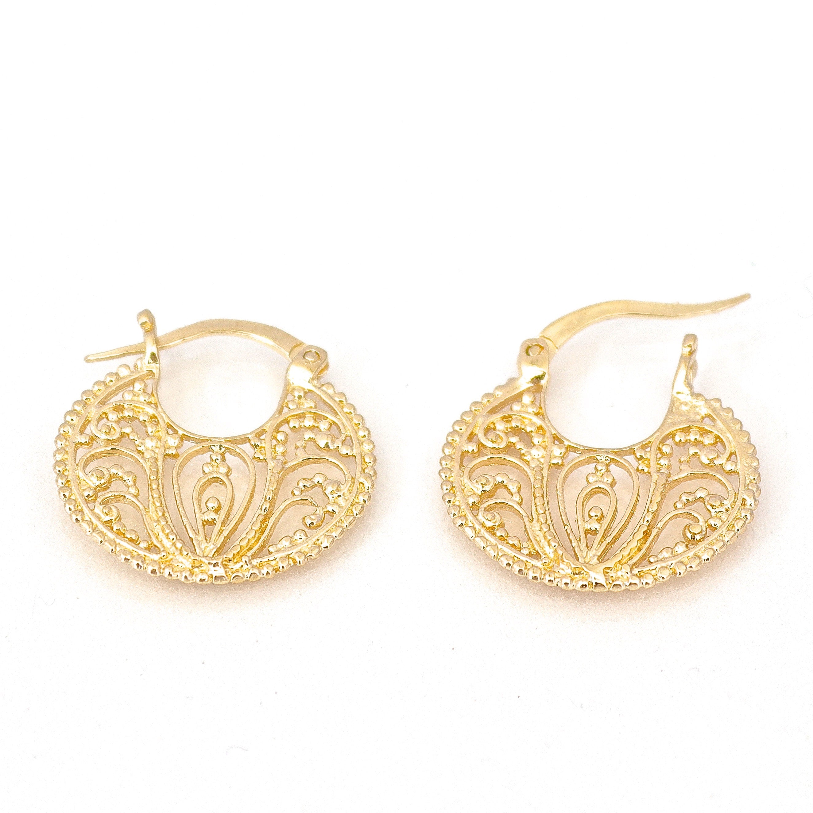 עגילי חישוק זהב פיליגרן