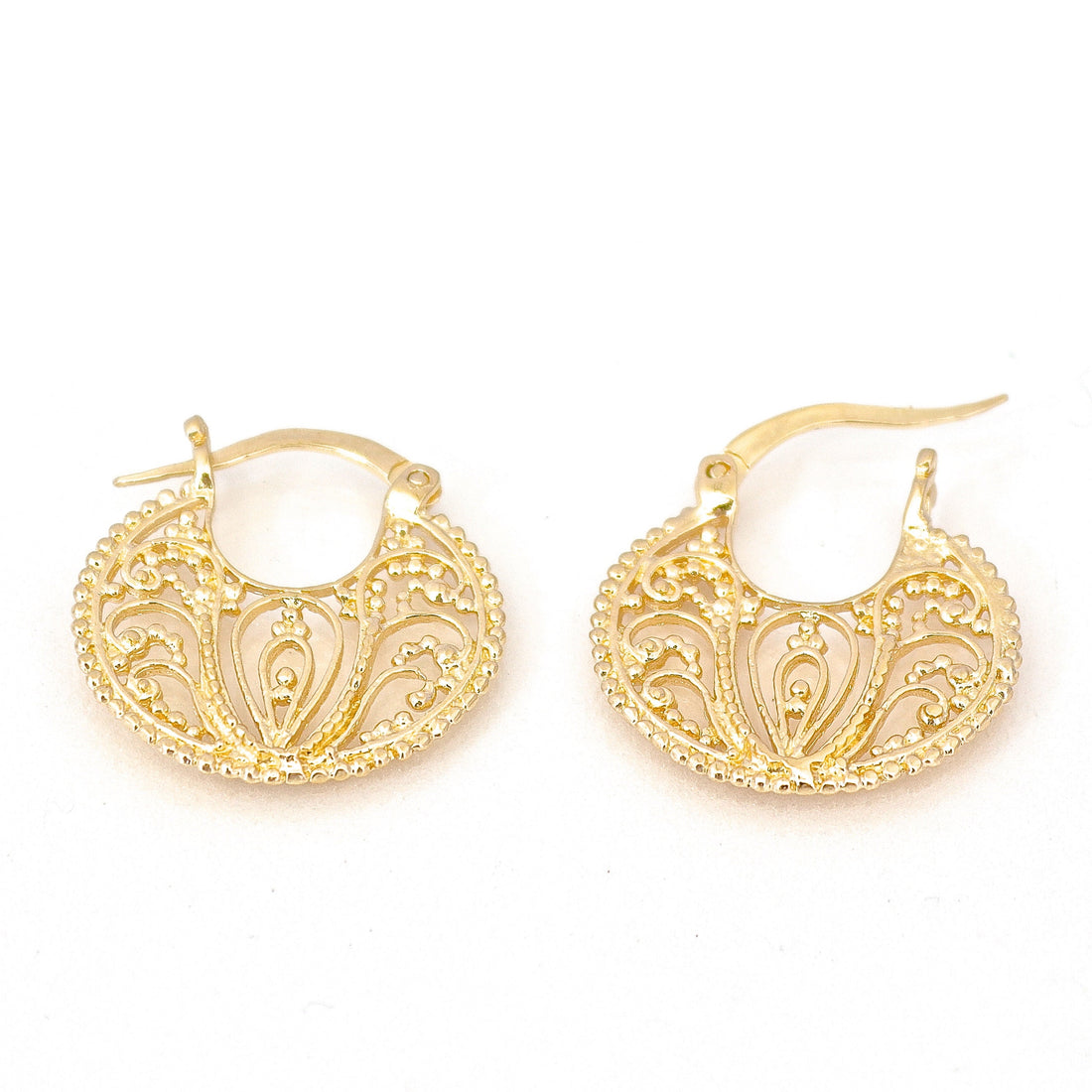 עגילי חישוק זהב פיליגרן