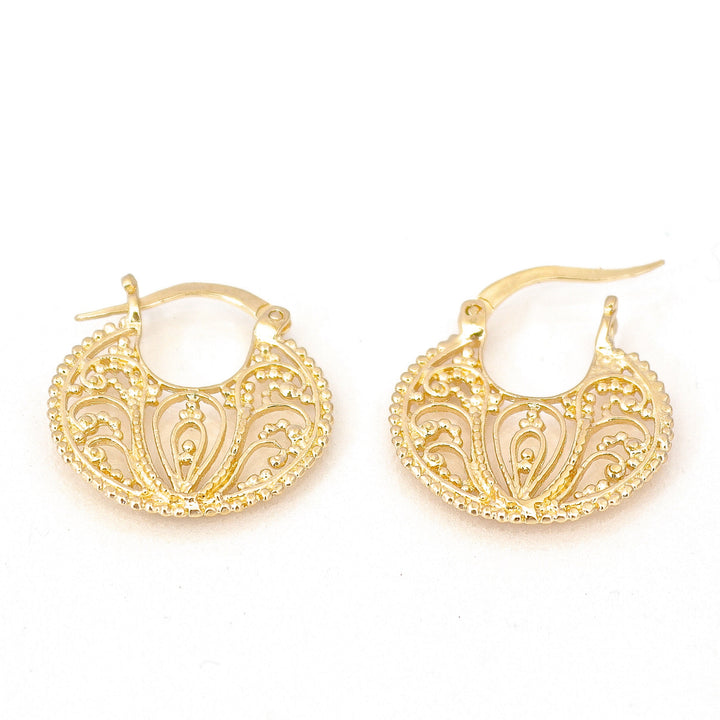 עגילי חישוק זהב פיליגרן