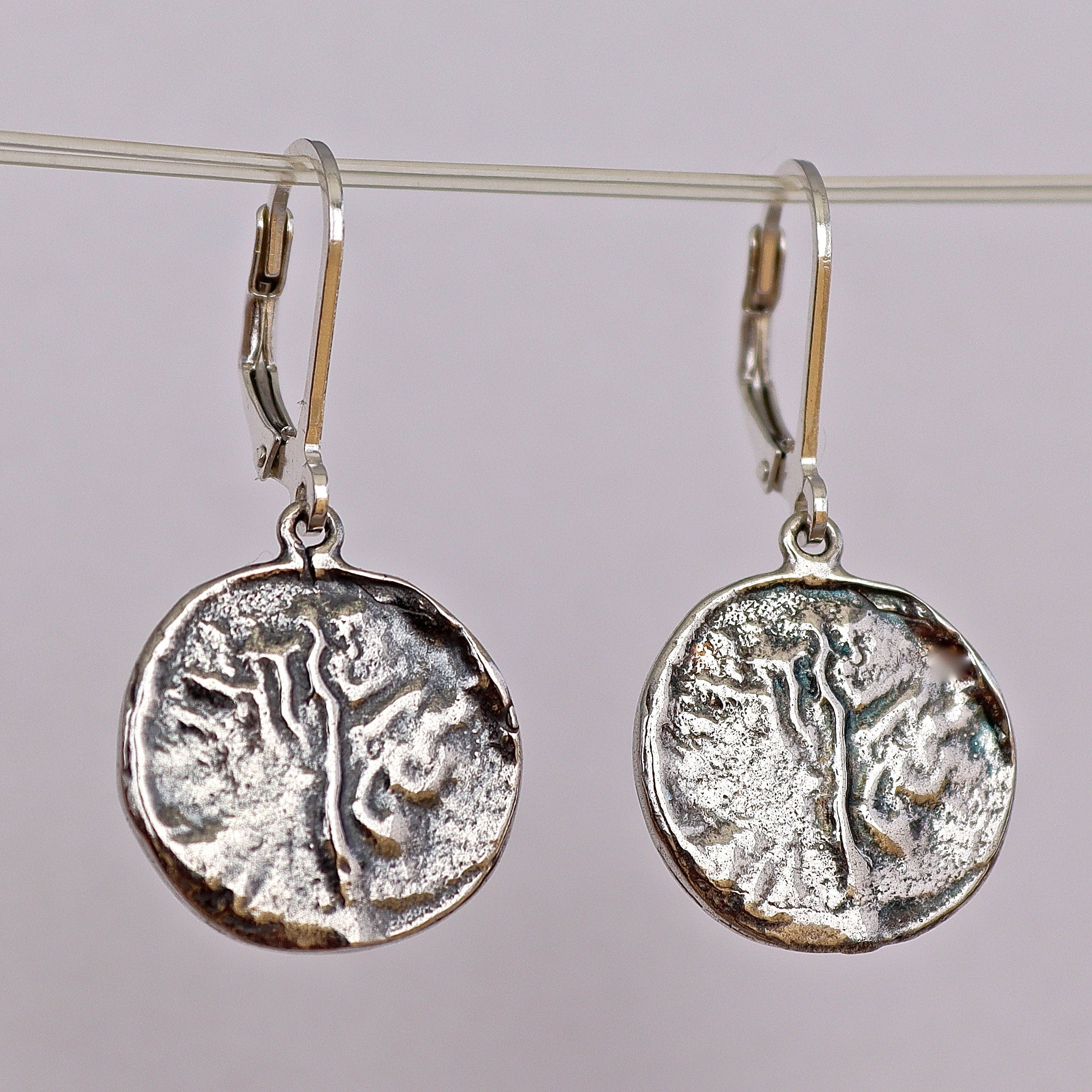 עגיל תלוי מכסף סטרלינג 925 דיסק, עגילים עגולים עם טקסטורה