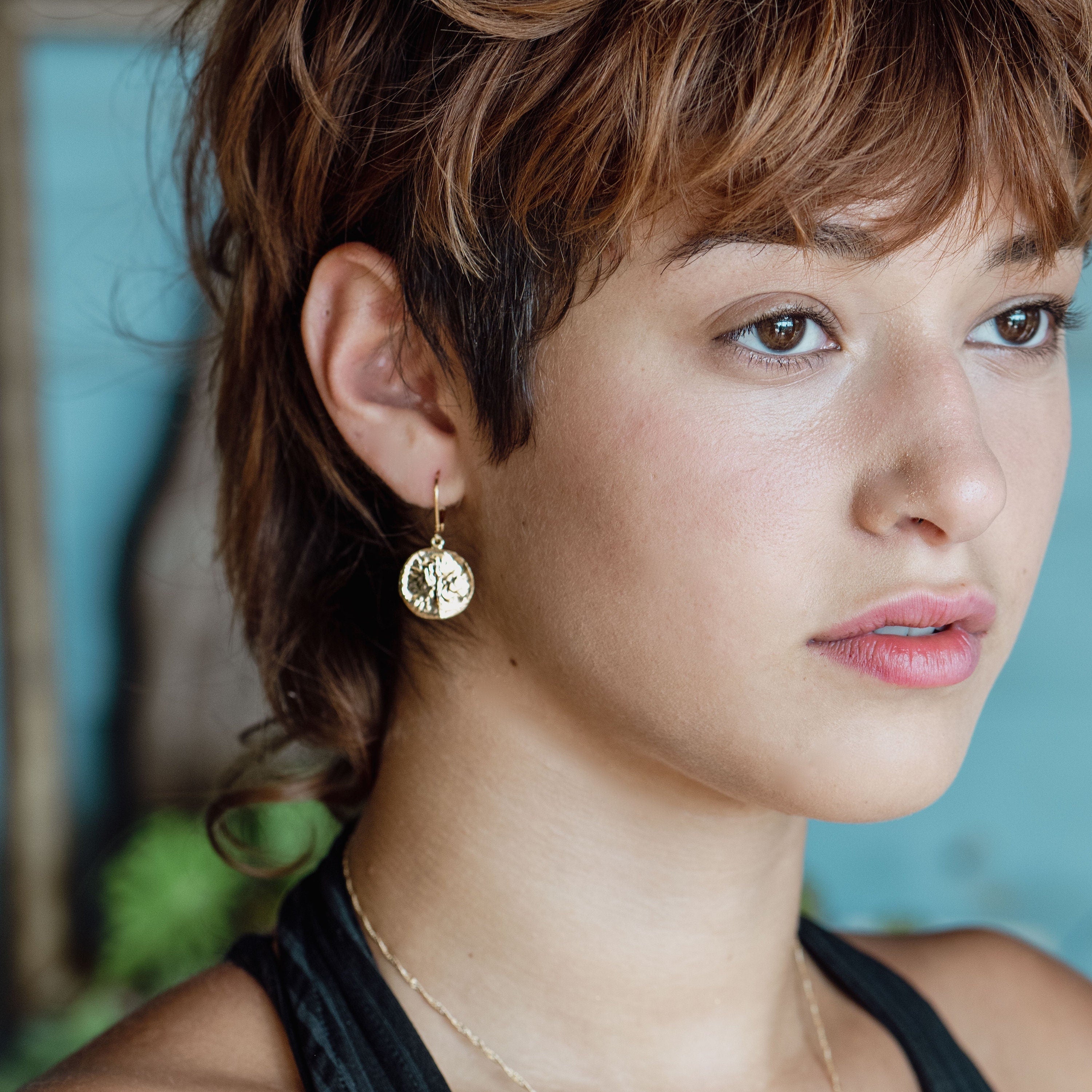 עגילי דיסק זהב תלויים, עגילי טקסטורה