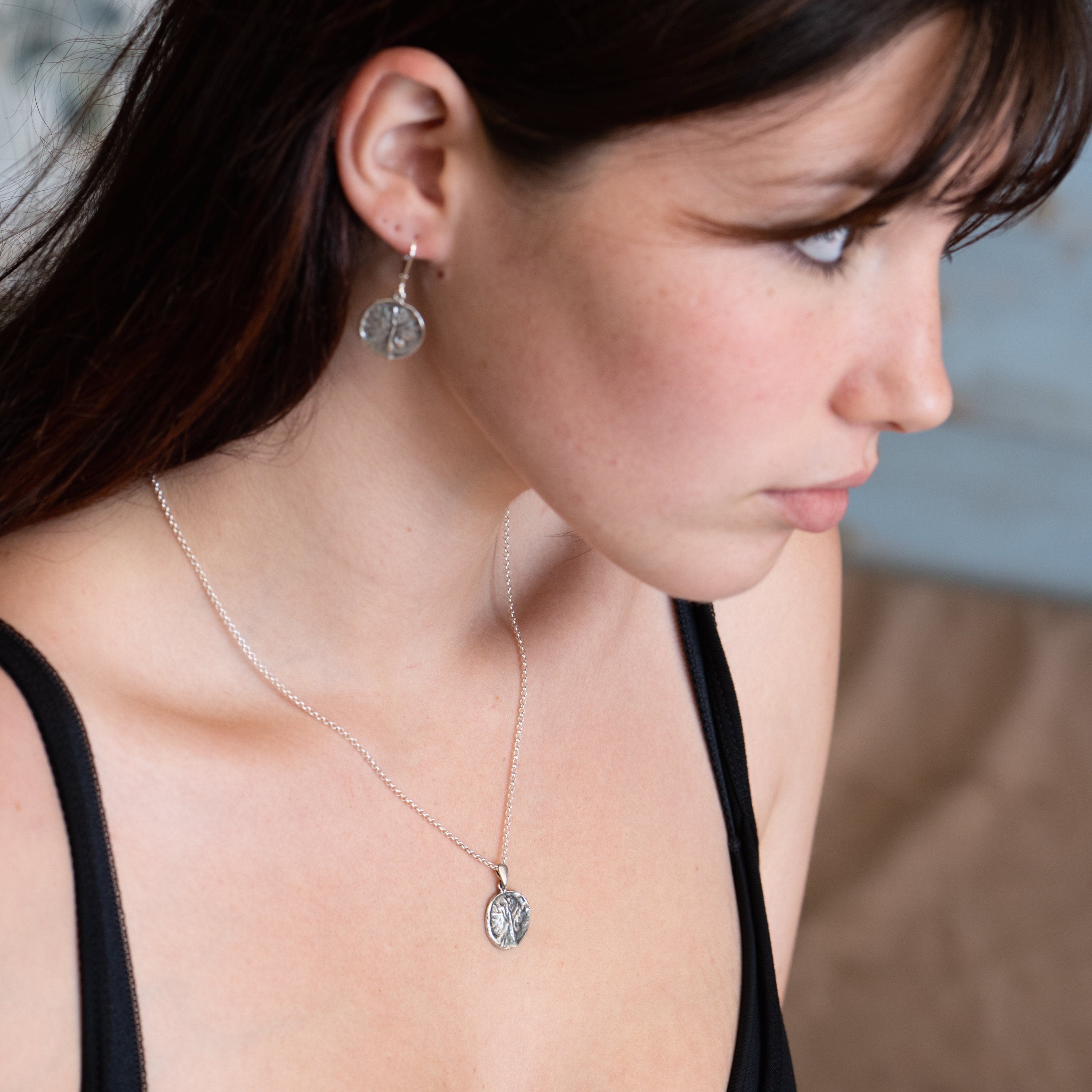 עגיל תלוי מכסף סטרלינג 925 דיסק, עגילים עגולים עם טקסטורה