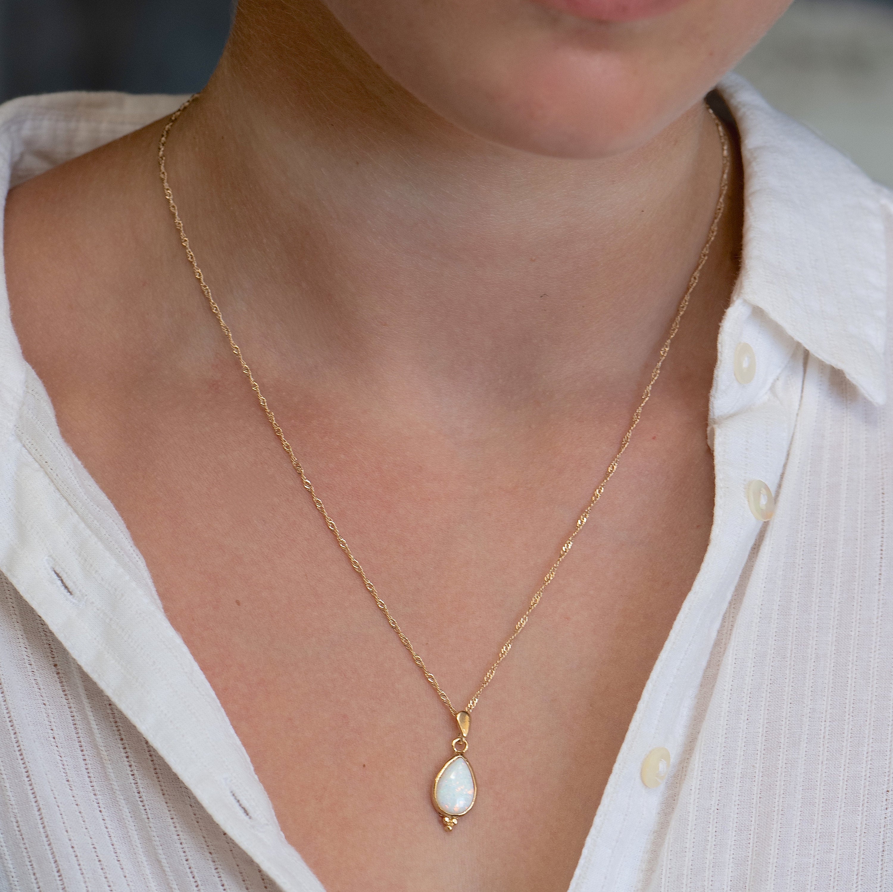 שרשרת אופל זהב, שרשרת אופל לבן, תליון זהב אלגנטי לנשים
